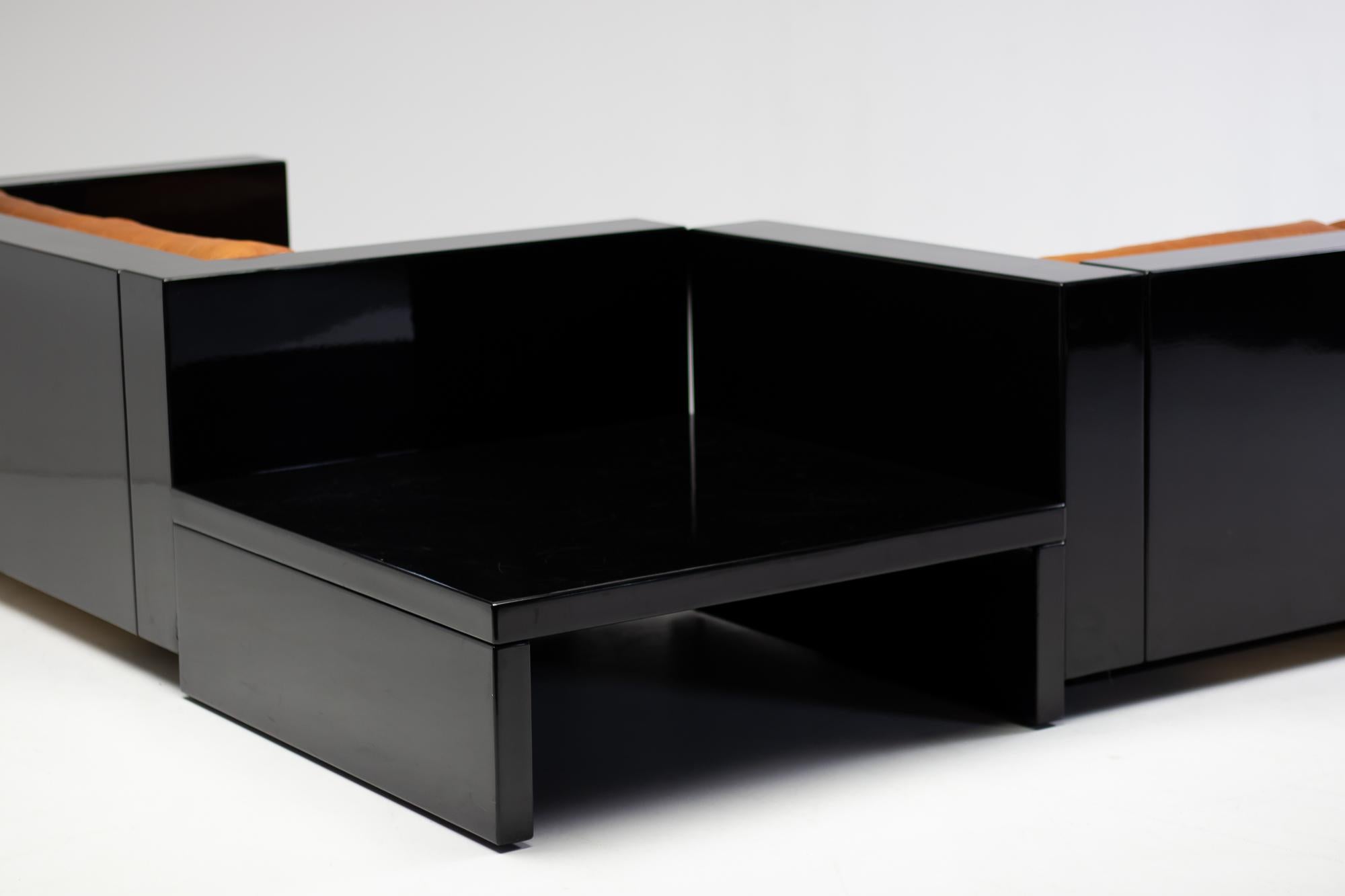 Massimo Vignelli Black and Cognac Leather Saratoga Living Room Set 3