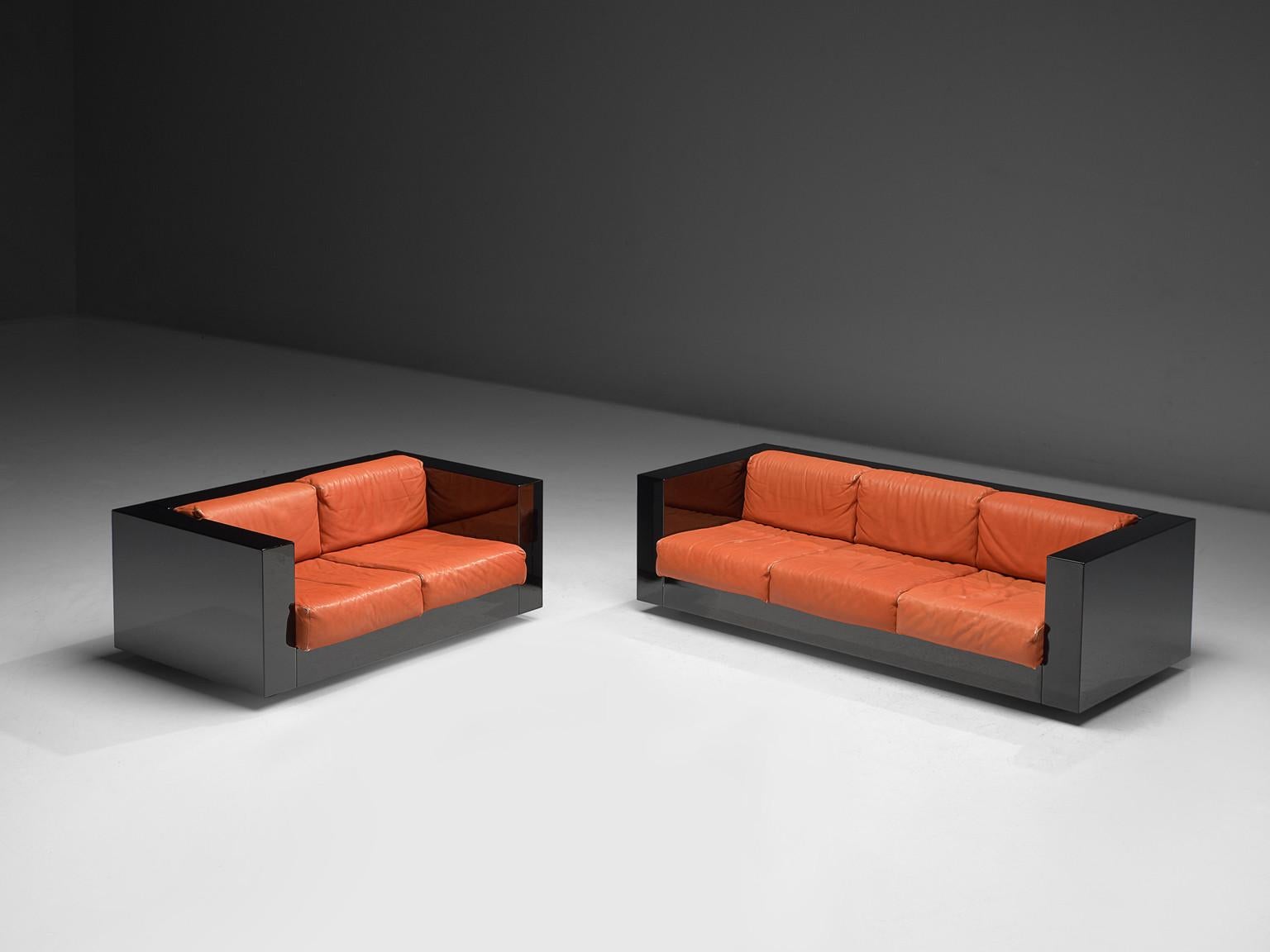 Mid-Century Modern Massimo Vignelli Black and Red 'Saratoga' Living Room Set
