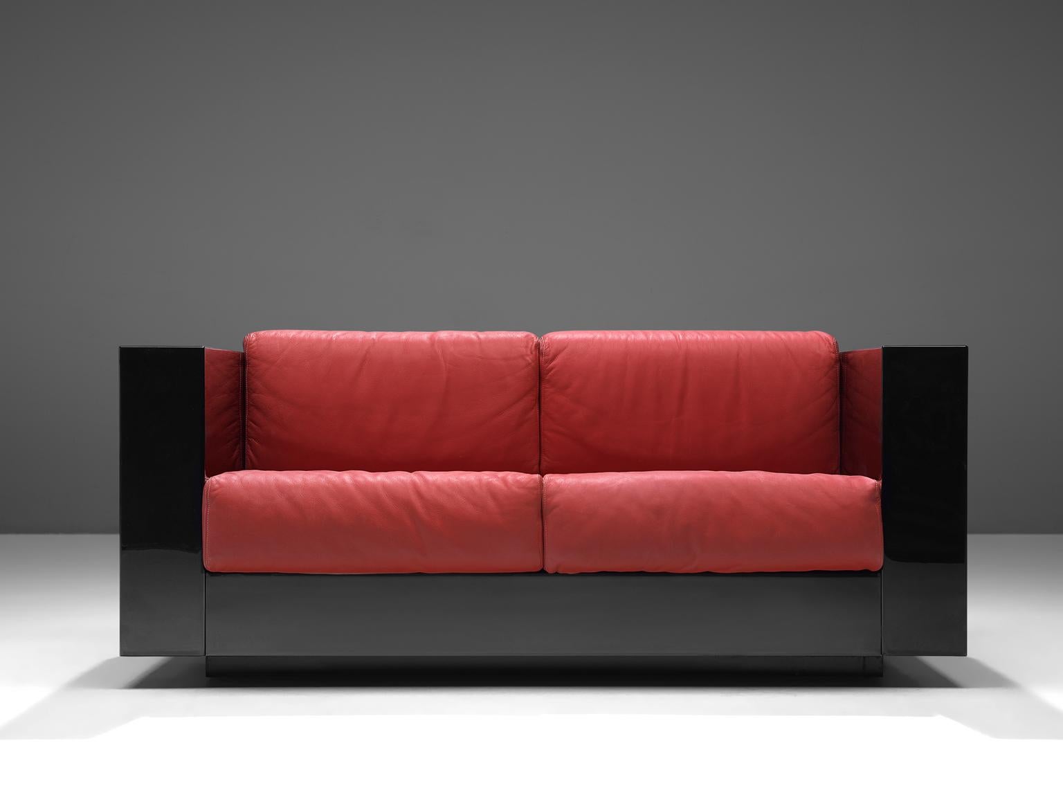 Lacquered Massimo Vignelli Black and Red 'Saratoga' Living Room Set