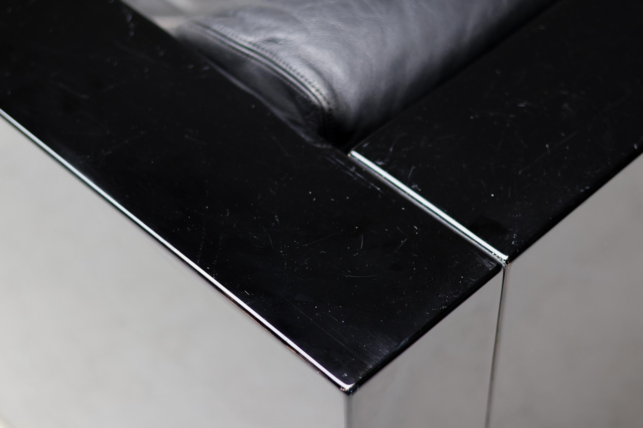 Leather Massimo Vignelli Black-on-Black Saratoga Sofa, Poltronova, Italy, 1964 For Sale