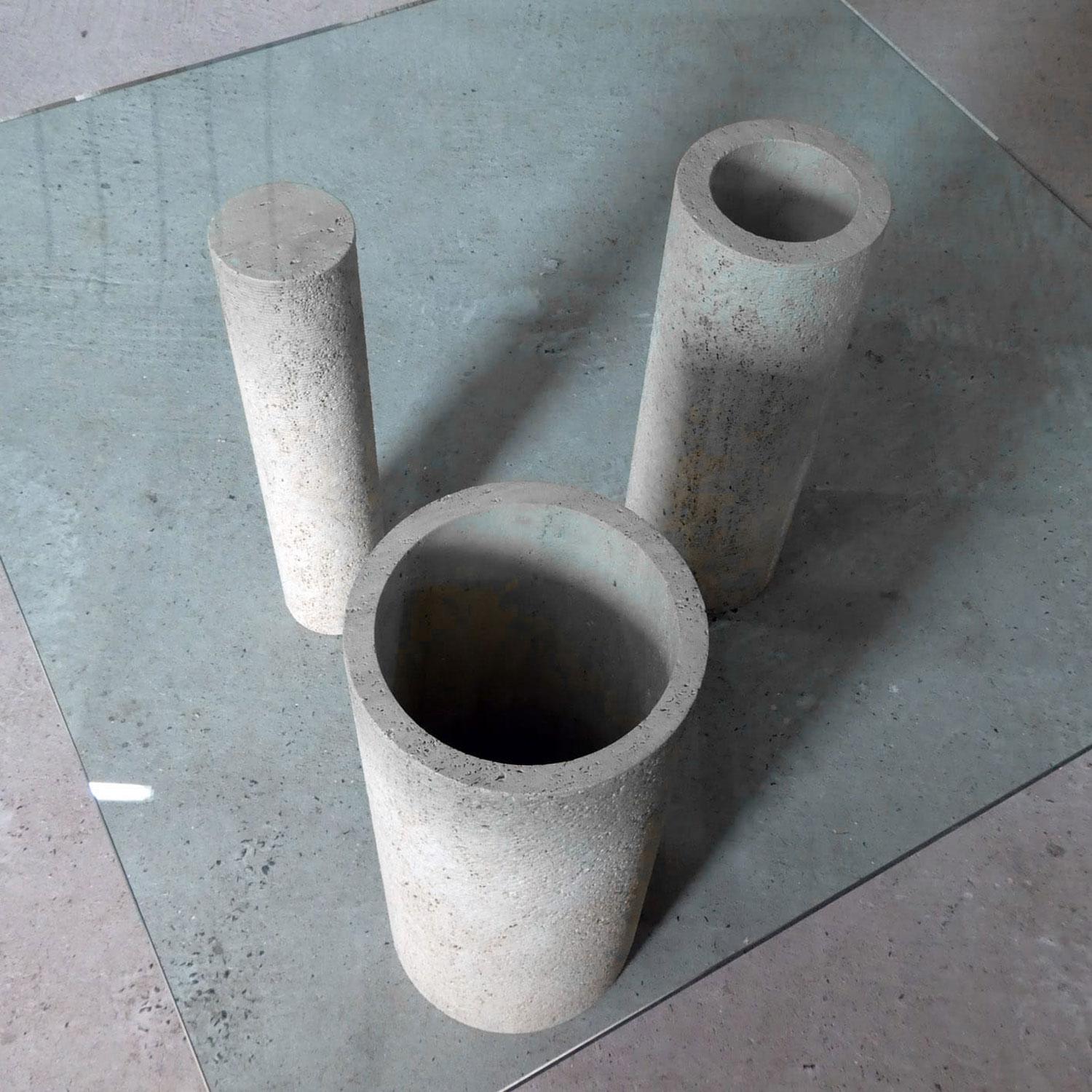 Verre Table de salle à manger en verre et travertin Massimo Vignelli pour Casigliani, 1980 en vente