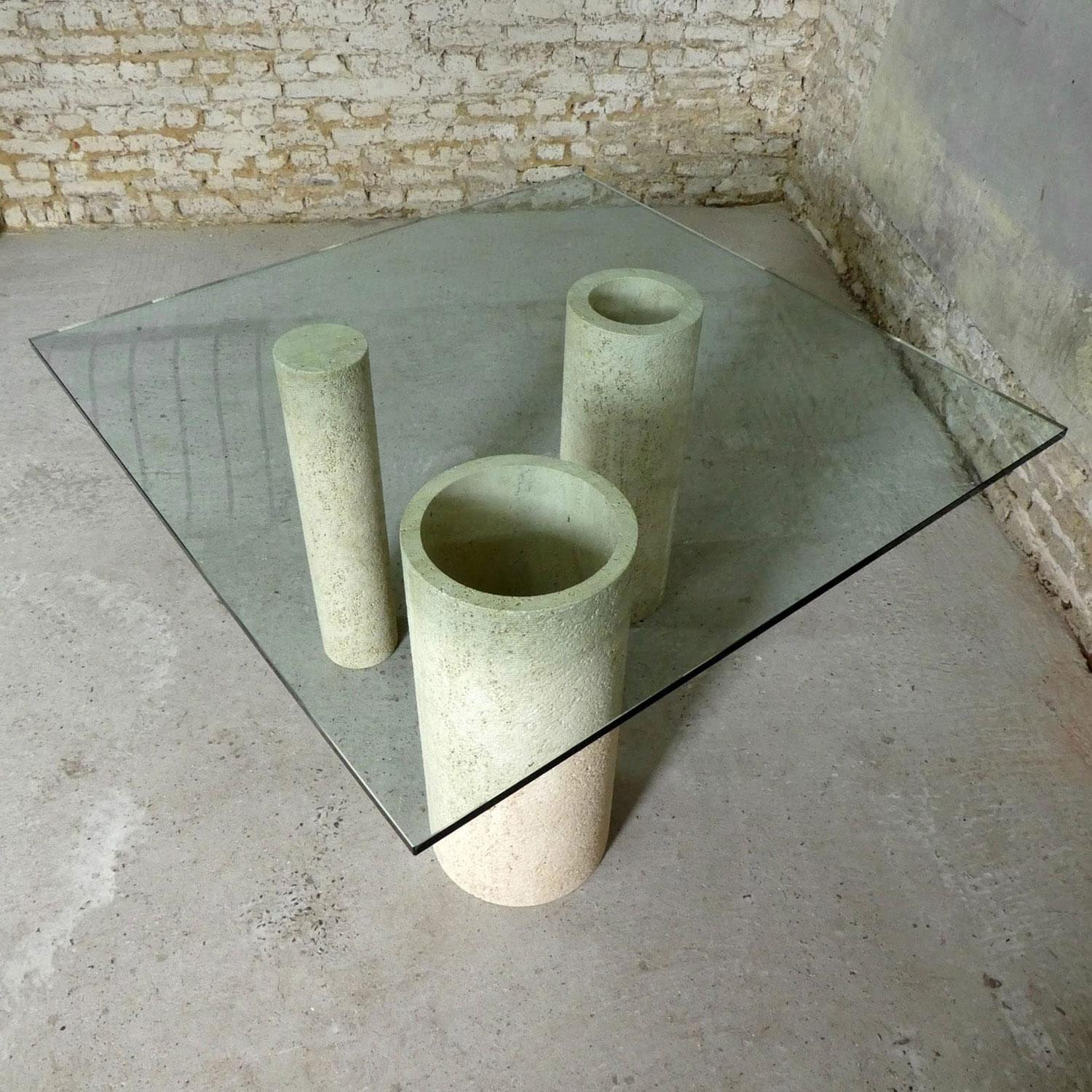 Table de salle à manger en verre et travertin Massimo Vignelli pour Casigliani, 1980 en vente 1