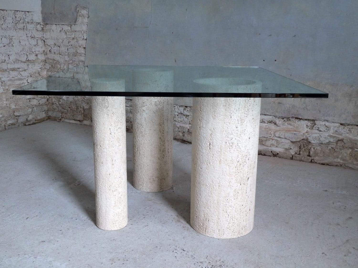 Massimo Vignelli for Casigliani, Glass and travertine Dining Table, 1980 For Sale 3