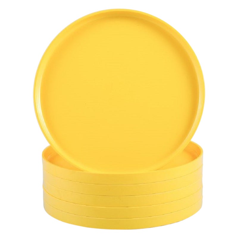 Ensemble de 6 assiettes plates en mélamine jaune Massimo Vignelli pour Heller, Italie