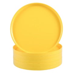 Ensemble de 6 assiettes plates en mélamine jaune Massimo Vignelli pour Heller, Italie