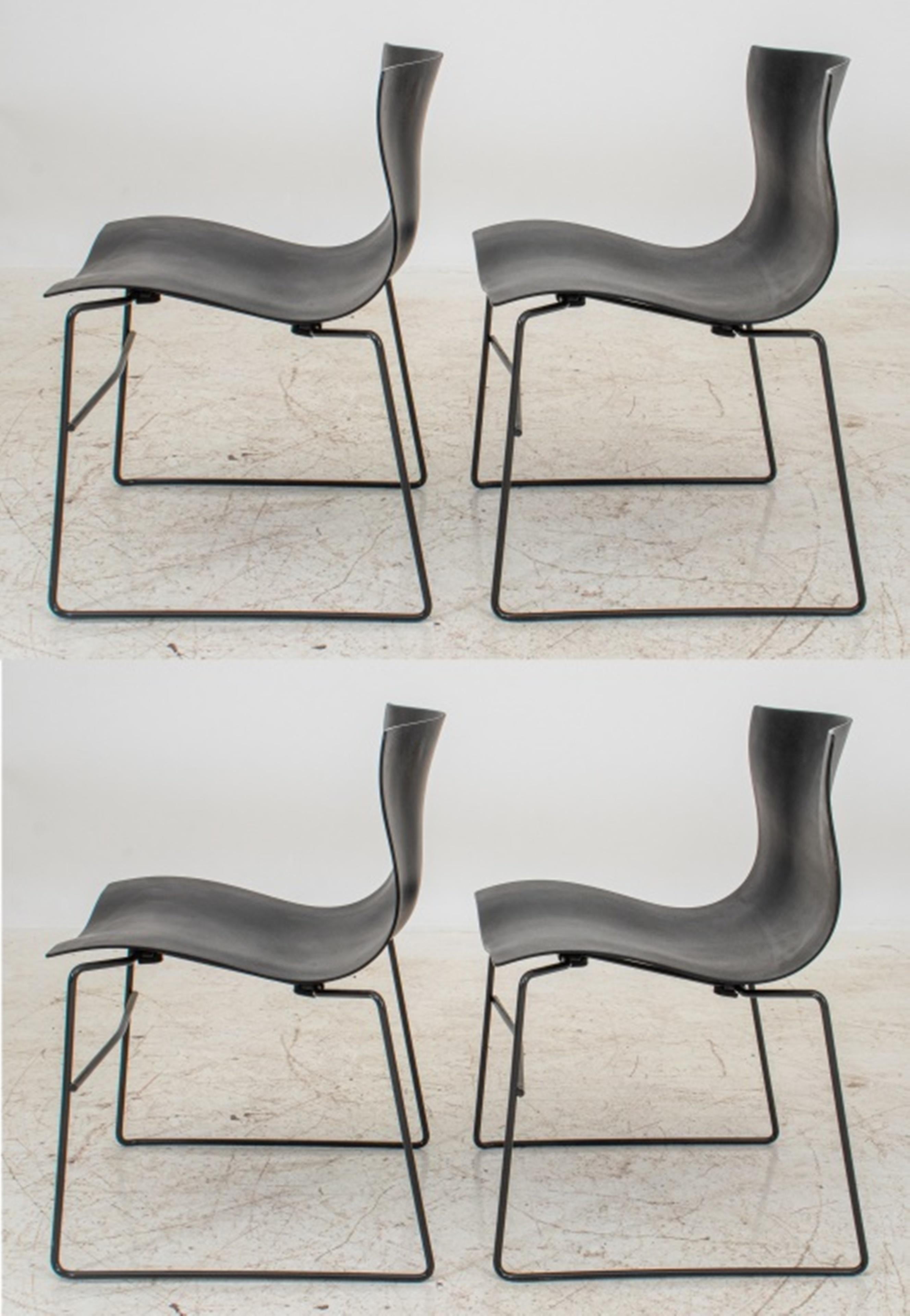 Massimo Vignelli (Italian 1931 -2014) for Knoll, four (4) stacking Handkerchief chairs (designed 1983) with fibreglass-reinforced polyester seats on black powdercoat aluminum frames. the underside of each chair with 