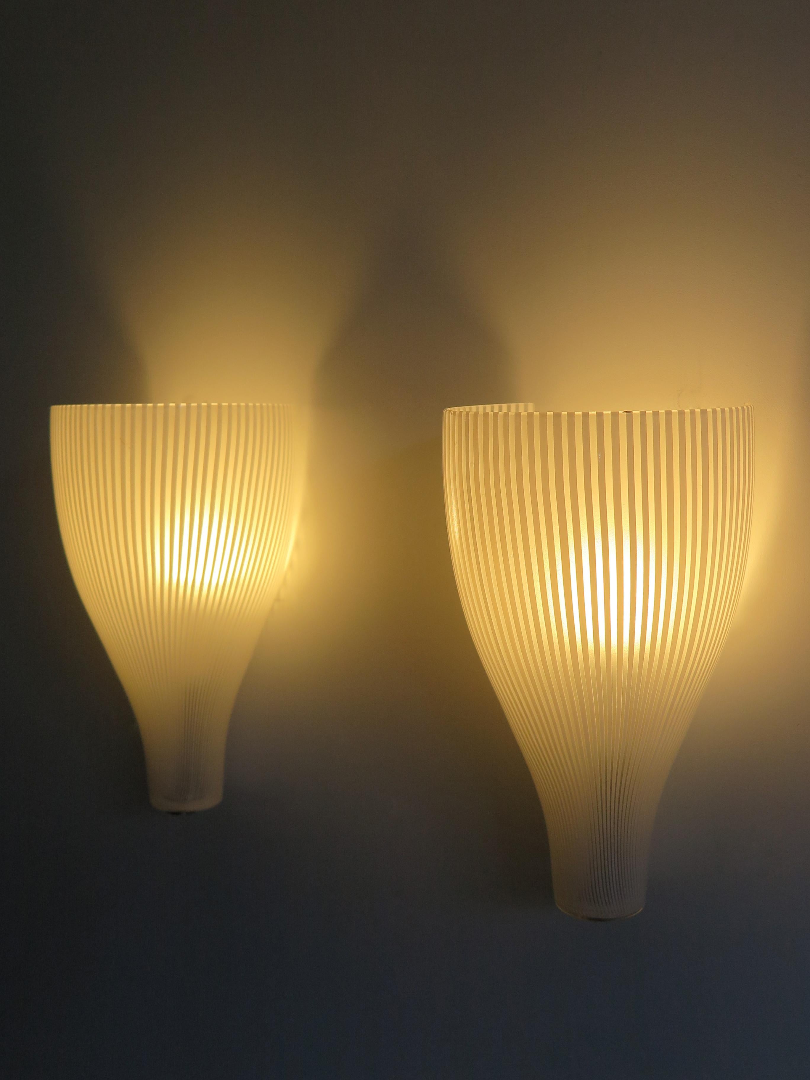 Mid-Century Modern Massimo Vignelli for Venini Murano Italian Glass Sconces Set, 1950s