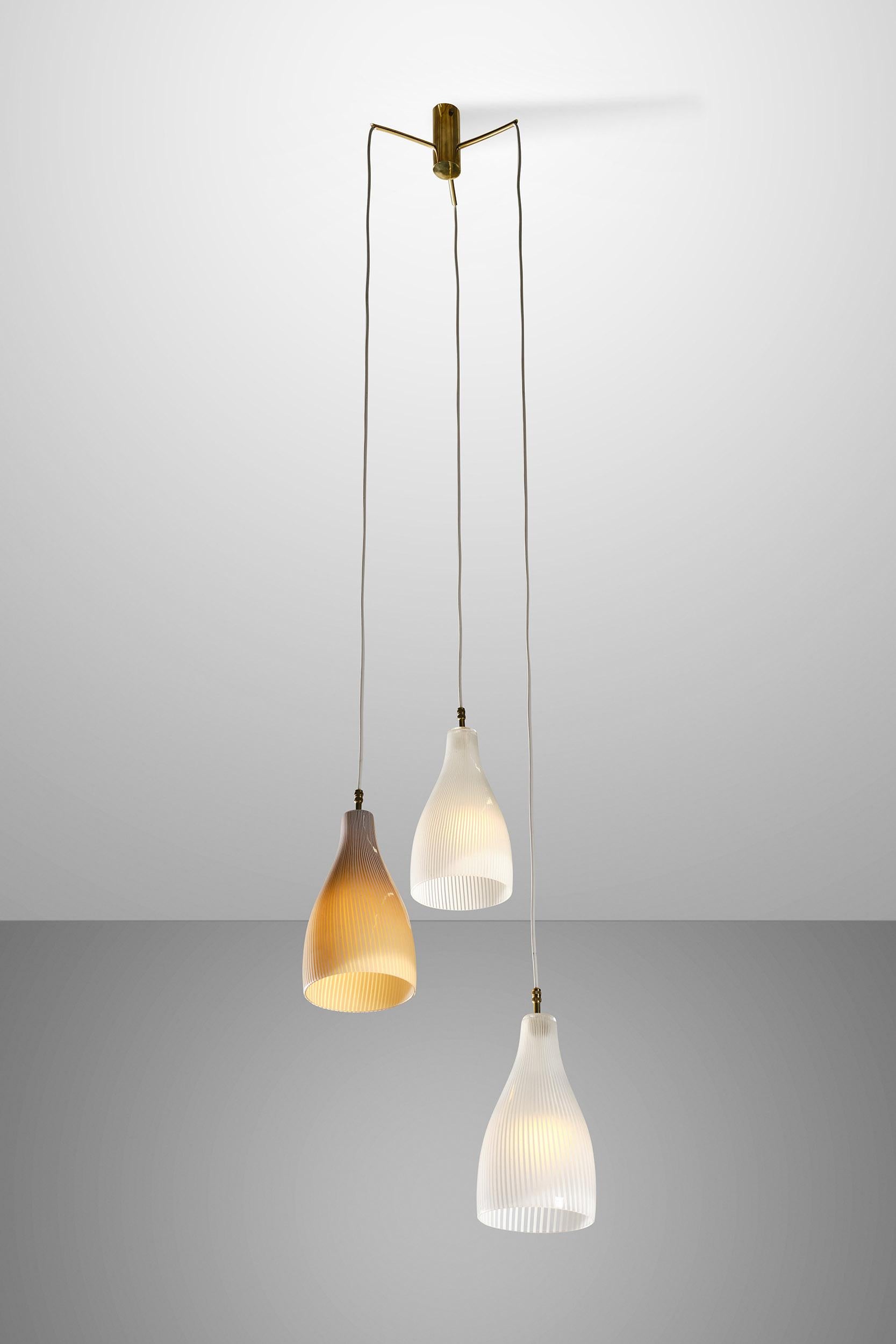 Metal Massimo Vignelli for Venini Murano Pendant Glass Lamp, 1960s For Sale