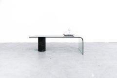 Massimo Vignelli Inspired Bent Glass Coffee Table with Black Marble Support