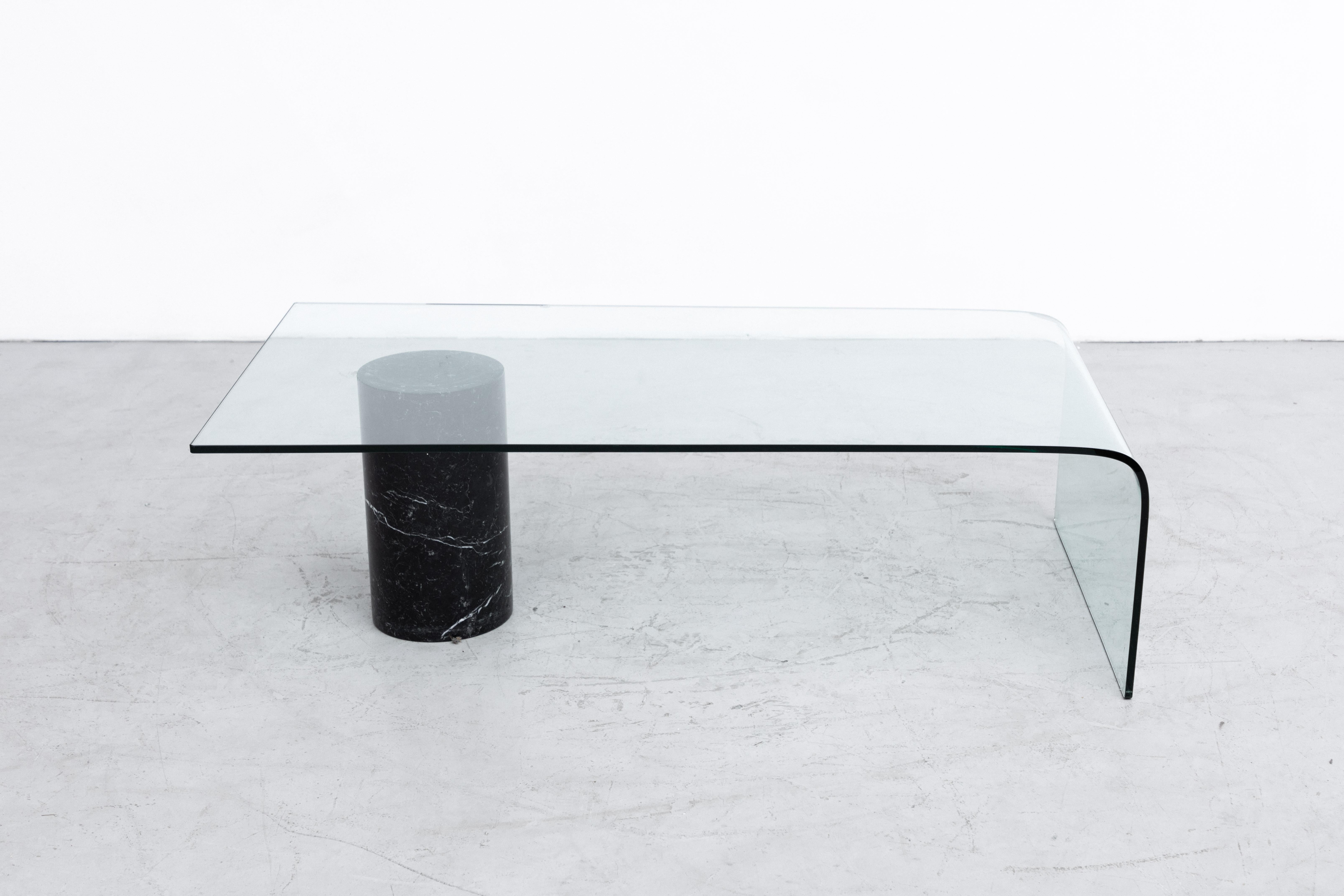 Mid-Century Modern Massimo Vignelli Inspired Glass and Marble Coffee Table