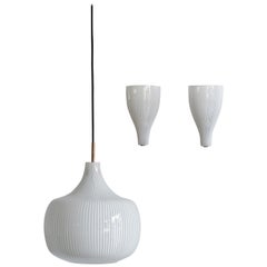 Massimo Vignelli Italian Glass Pendant Lamp Sconces Set for Venini, 1950s