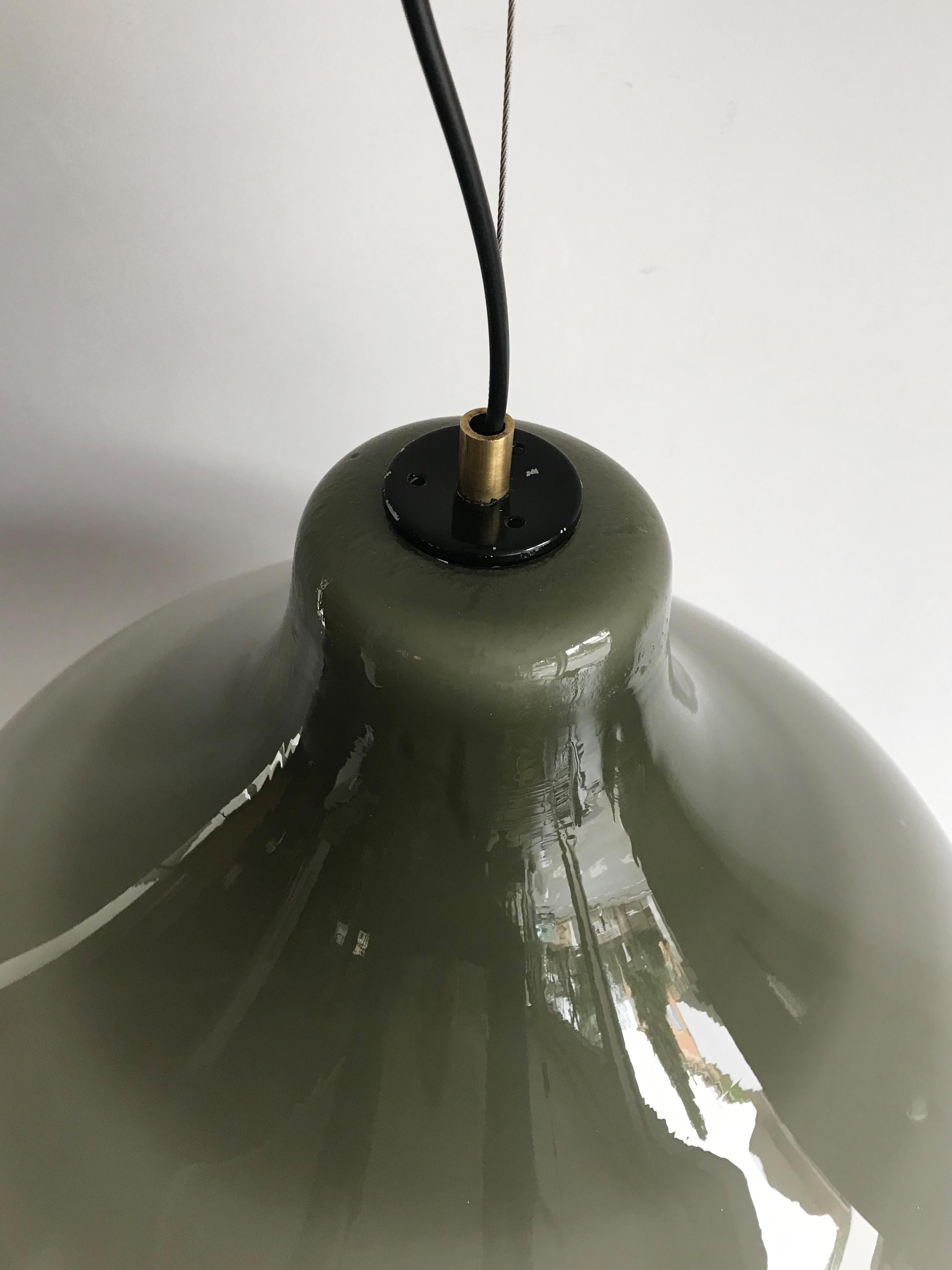 Brass Massimo Vignelli Italian Midcentury Glass Pendant Lamp for Venini Murano, 1950s