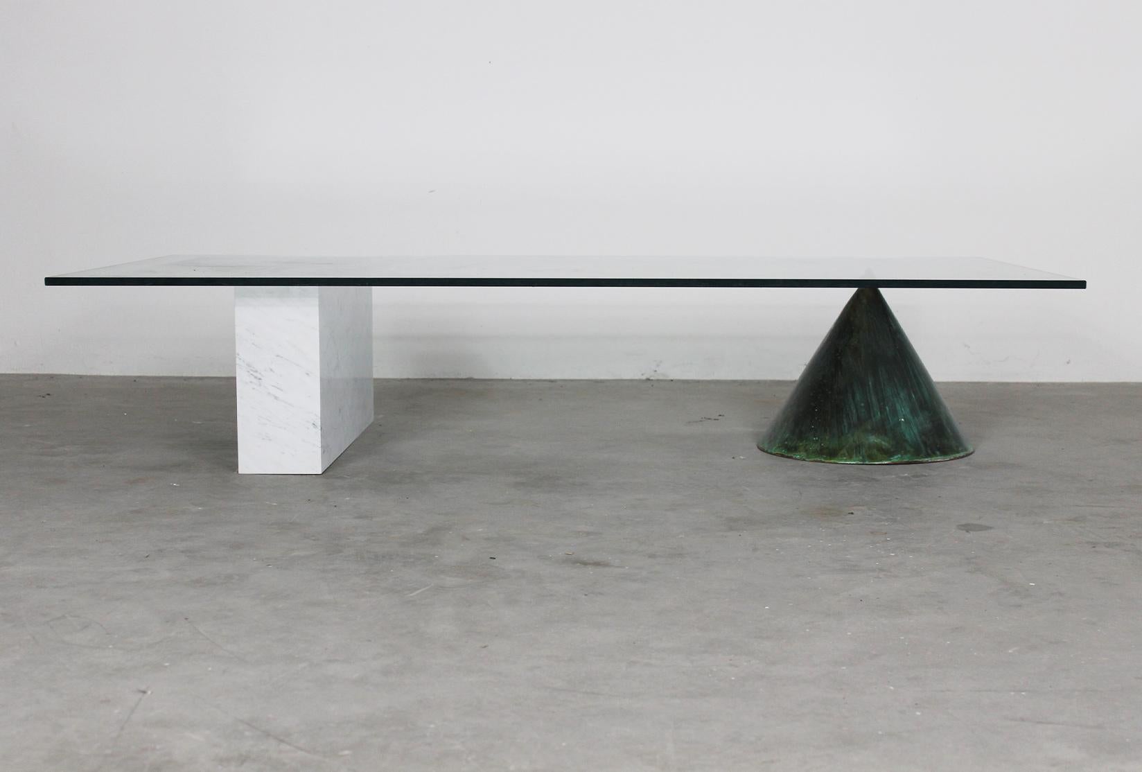 Post-Modern Massimo Vignelli Kono Table in Carrara Marble and Copper by Casigliani 1980s
