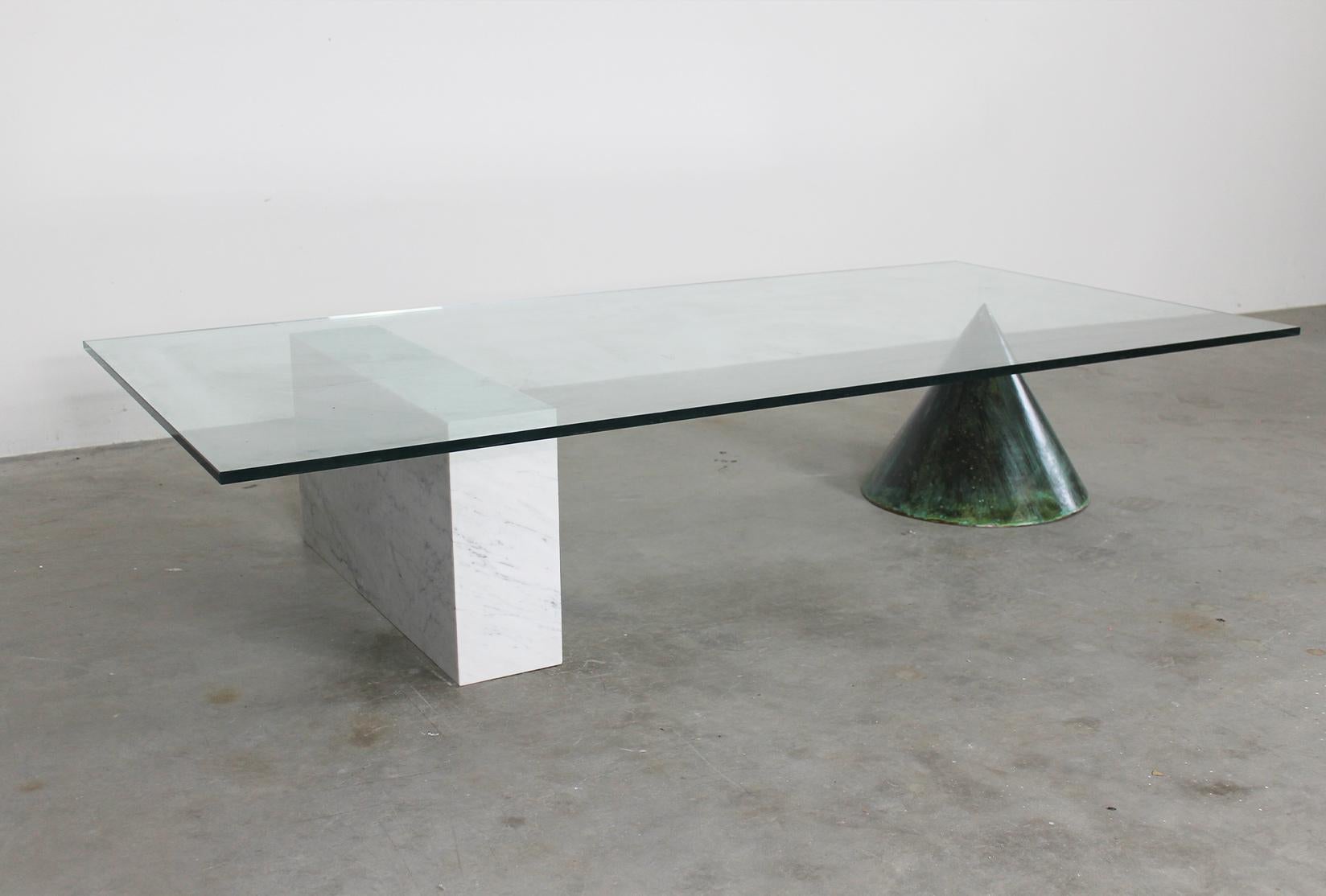 Other Massimo Vignelli Kono Table in Carrara Marble and Copper by Casigliani 1980s For Sale