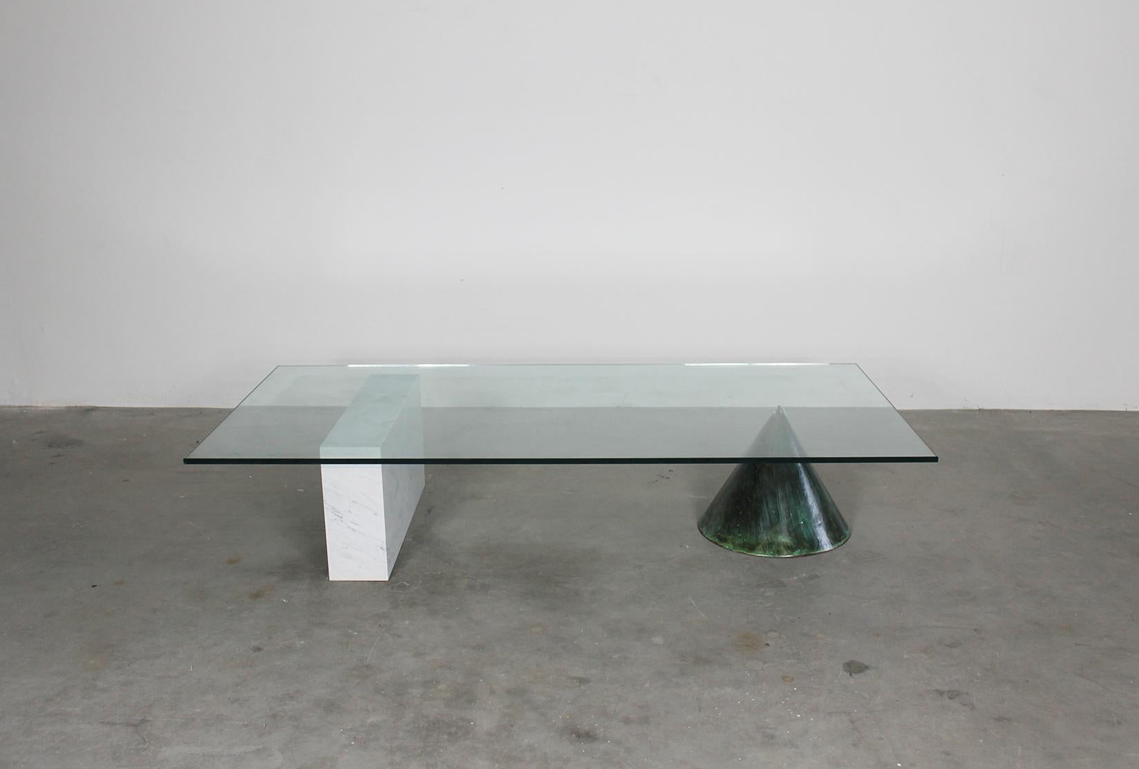 Late 20th Century Massimo Vignelli Kono Table in Carrara Marble and Copper by Casigliani 1980s For Sale