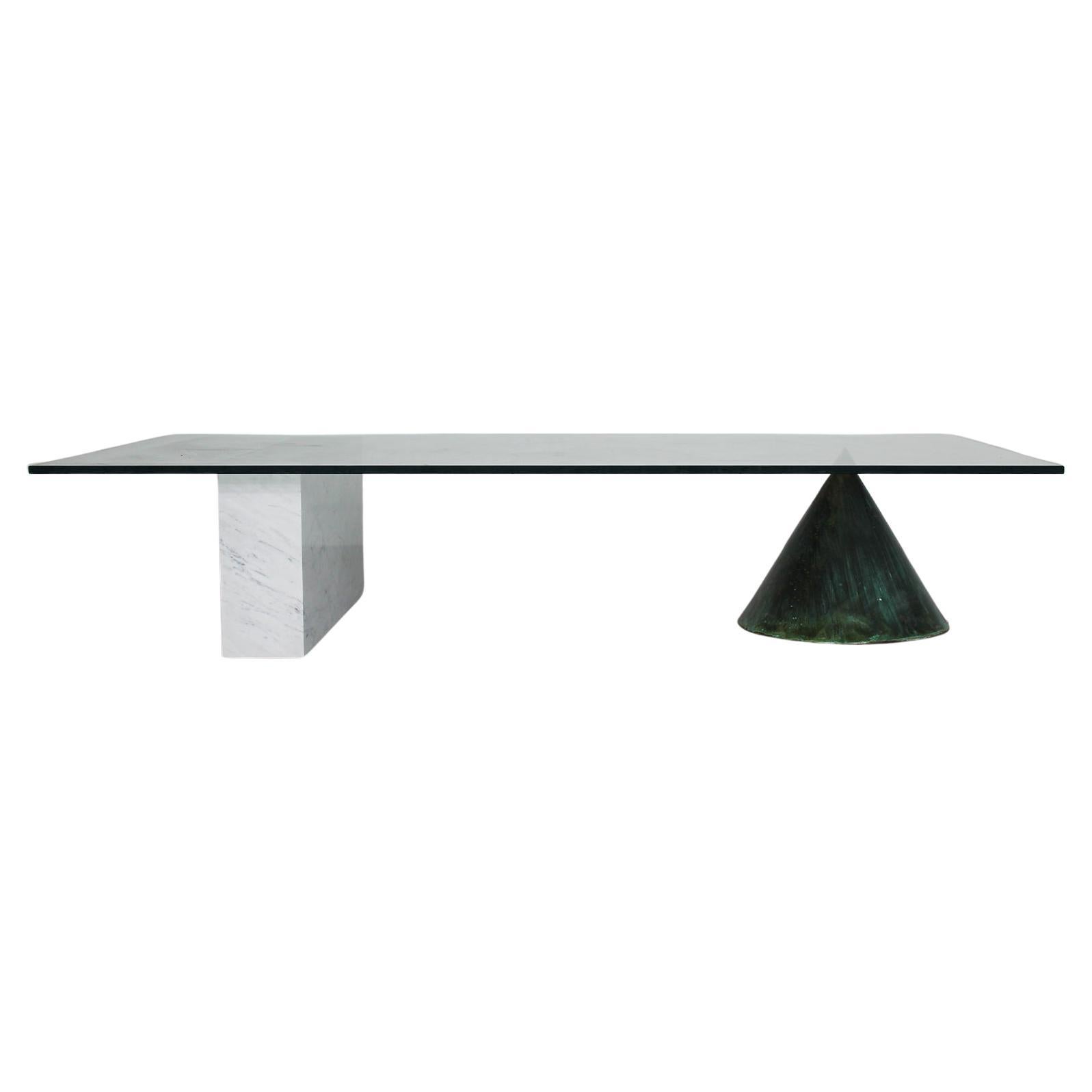 Massimo Vignelli Kono Table in Carrara Marble and Copper by Casigliani 1980s For Sale