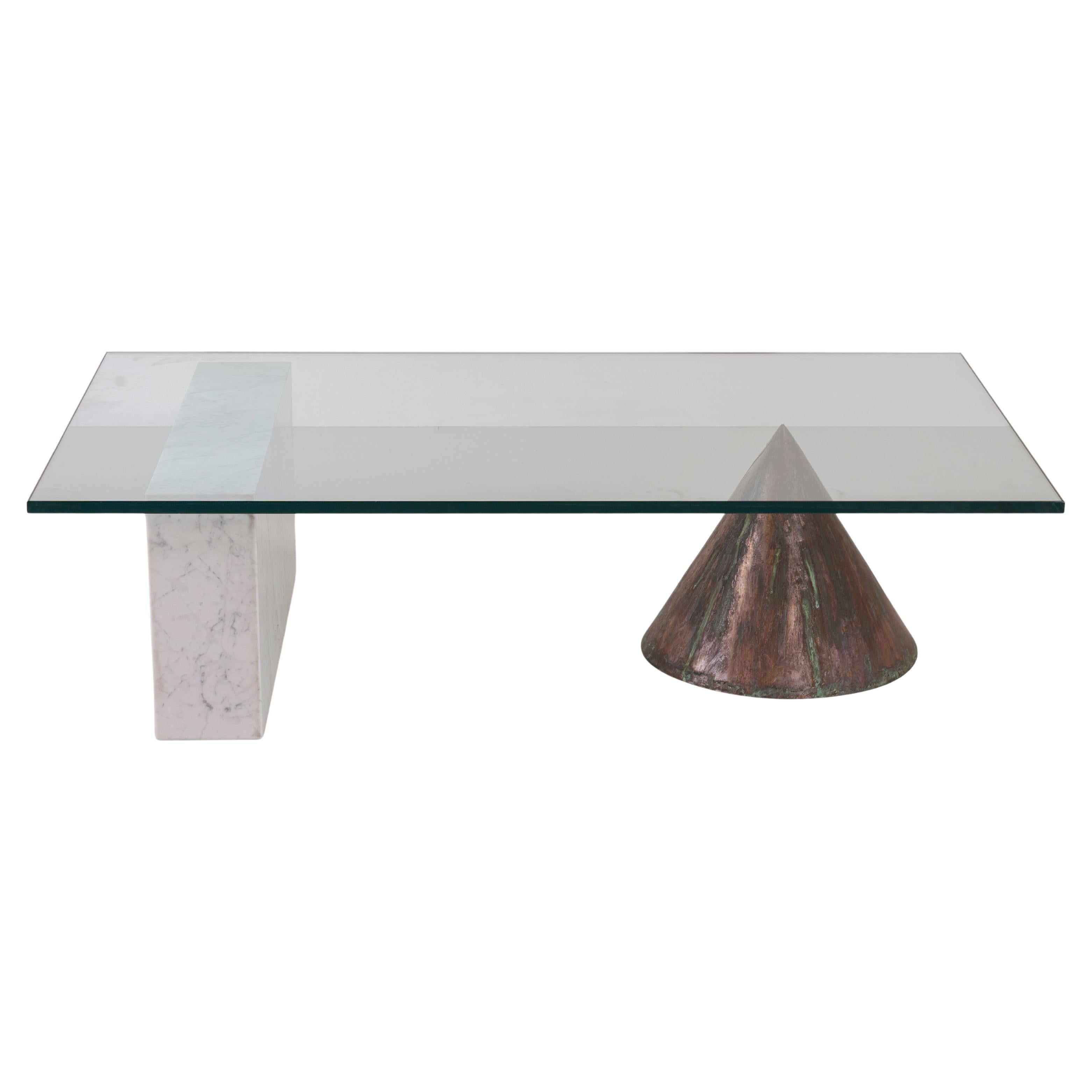 Massimo Vignelli Kono Table in Carrara Marble and Copper by Casigliani 1970s