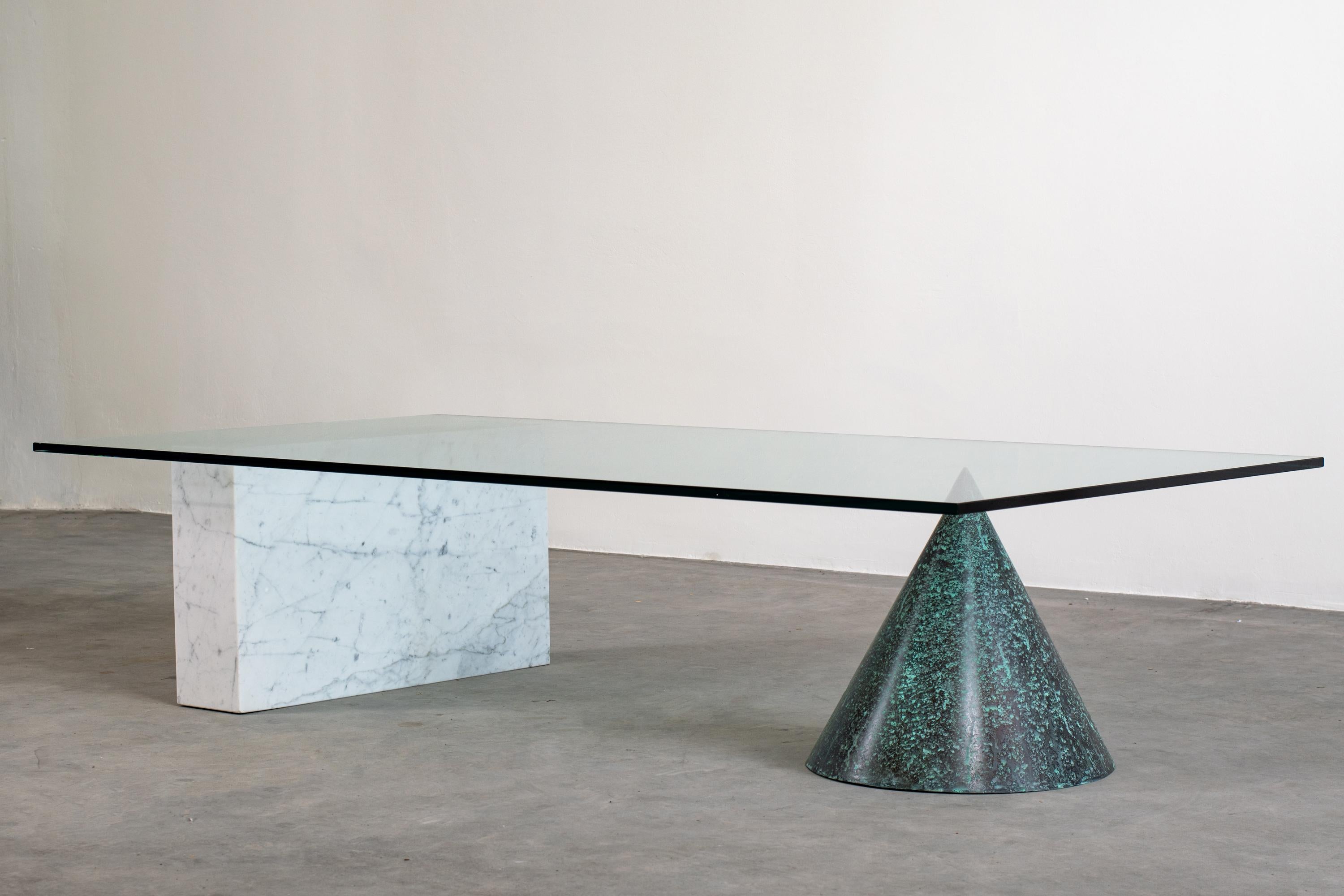Post-Modern Massimo Vignelli Kono Table in Carrara Marble and Copper Casigliani, 1979