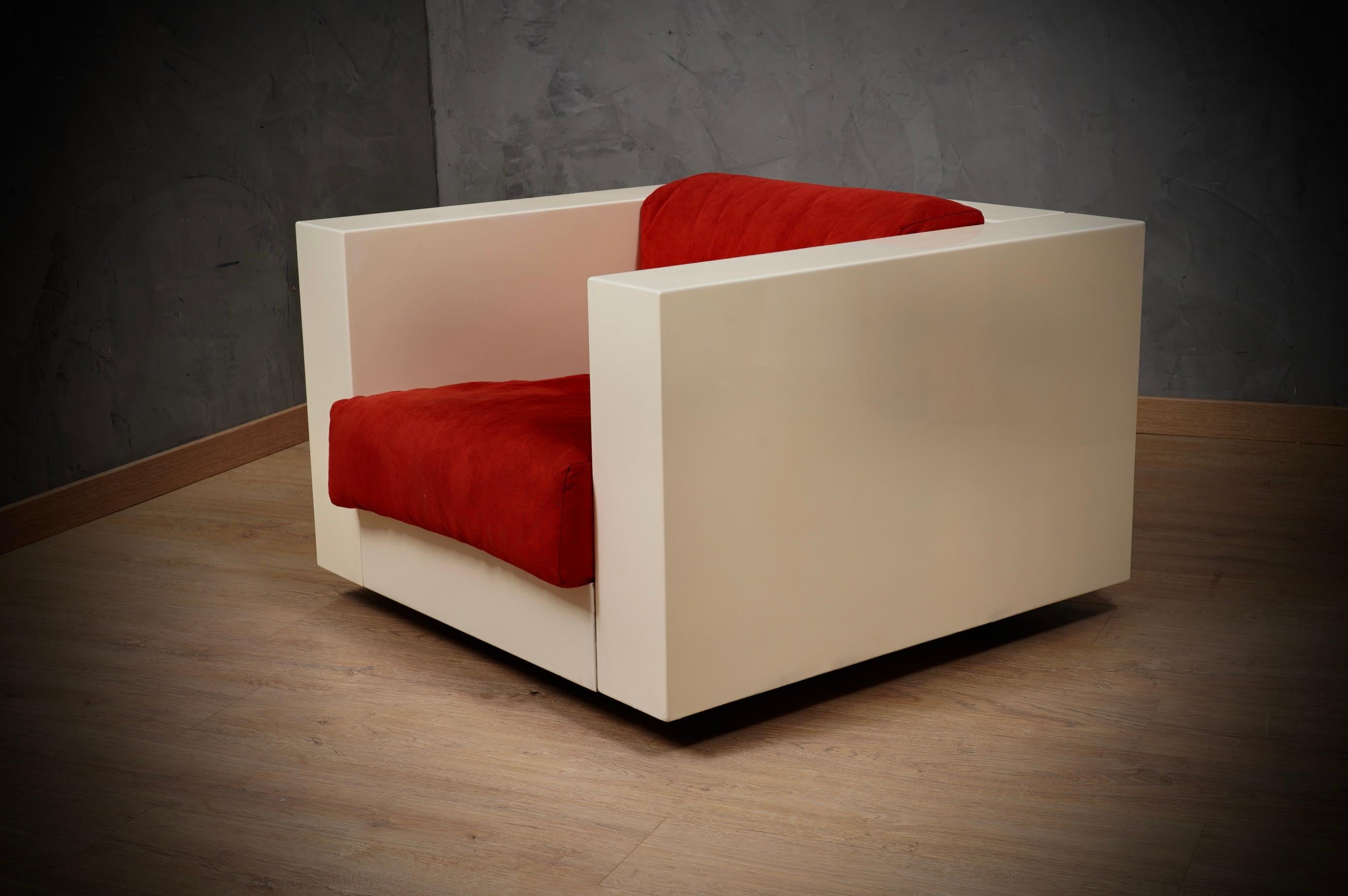MASSIMO VIGNELLI Mod. Sillón / sillón de brazos Saratoga blanco y rojo, 1964 en venta 3