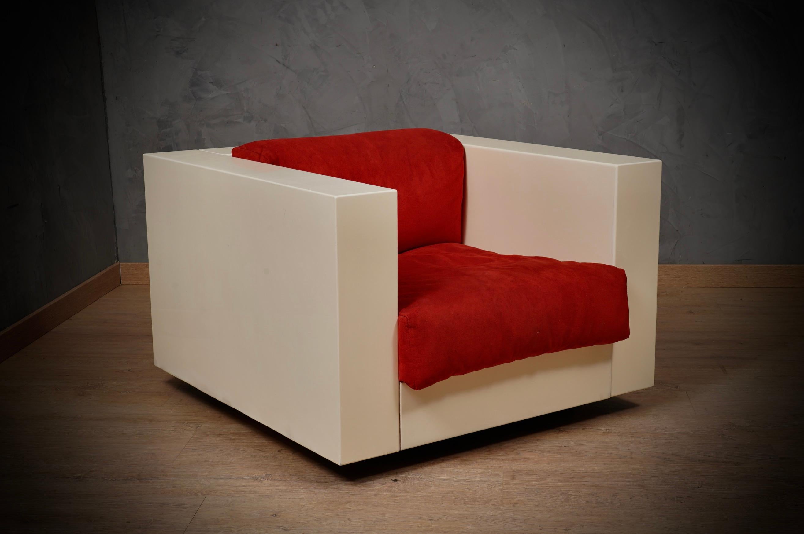 MASSIMO VIGNELLI Mod. Sillón / sillón de brazos Saratoga blanco y rojo, 1964 Moderno de mediados de siglo en venta