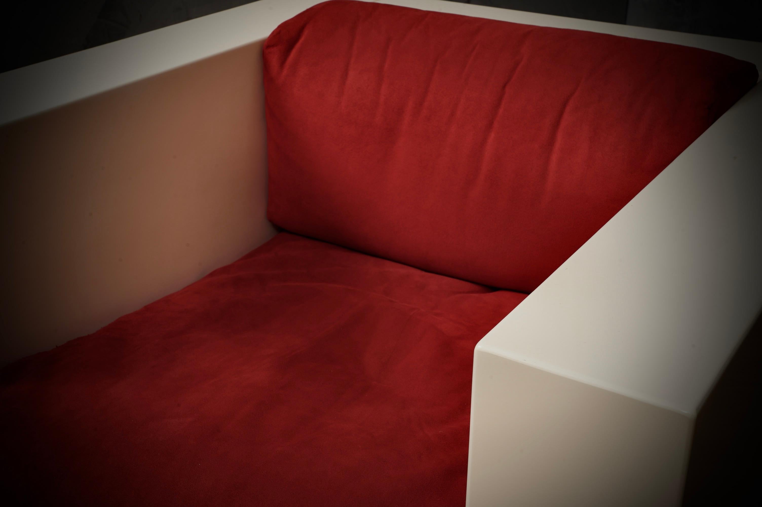 MASSIMO VIGNELLI Mod. Sillón / sillón de brazos Saratoga blanco y rojo, 1964 Tela en venta
