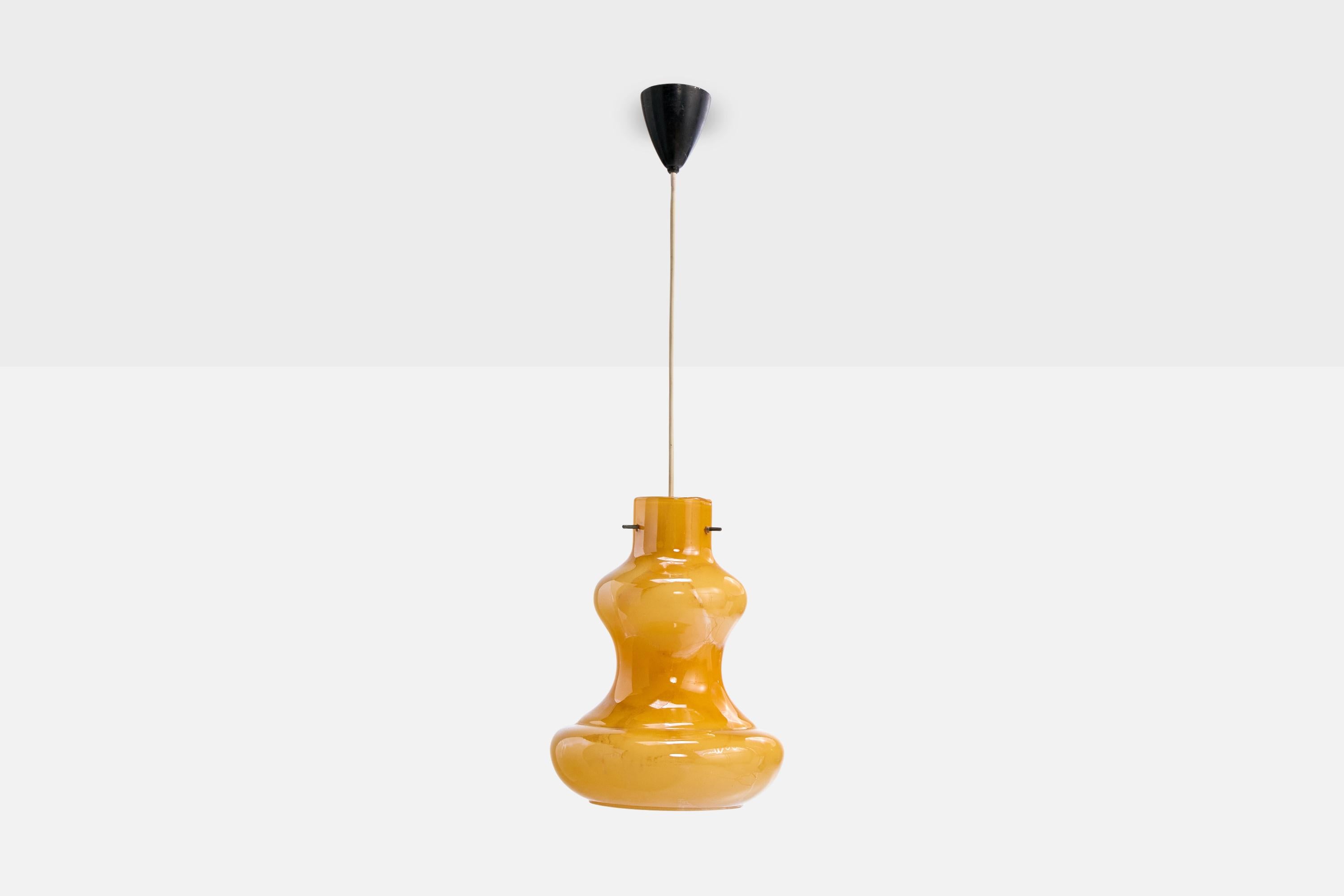 Mid-Century Modern Massimo Vignelli, lampe suspendue, verre, laiton, métal, Italie, années 1970 en vente