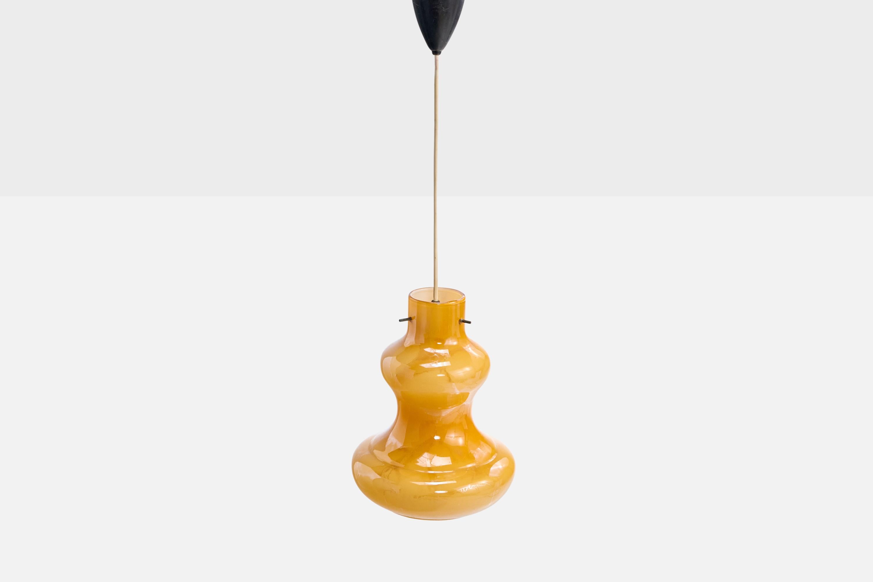 italien Massimo Vignelli, lampe suspendue, verre, laiton, métal, Italie, années 1970 en vente