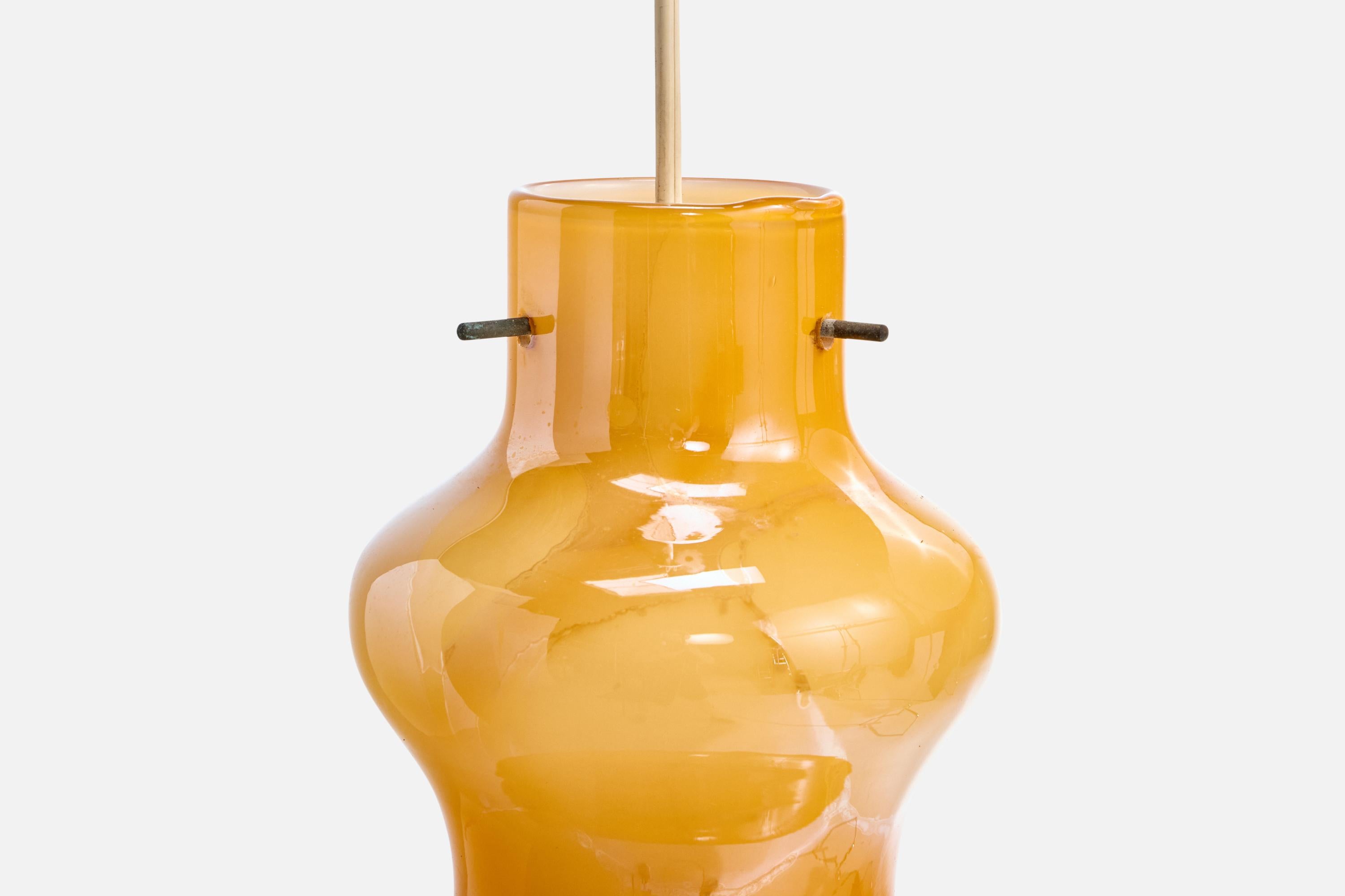 Métal Massimo Vignelli, lampe suspendue, verre, laiton, métal, Italie, années 1970 en vente
