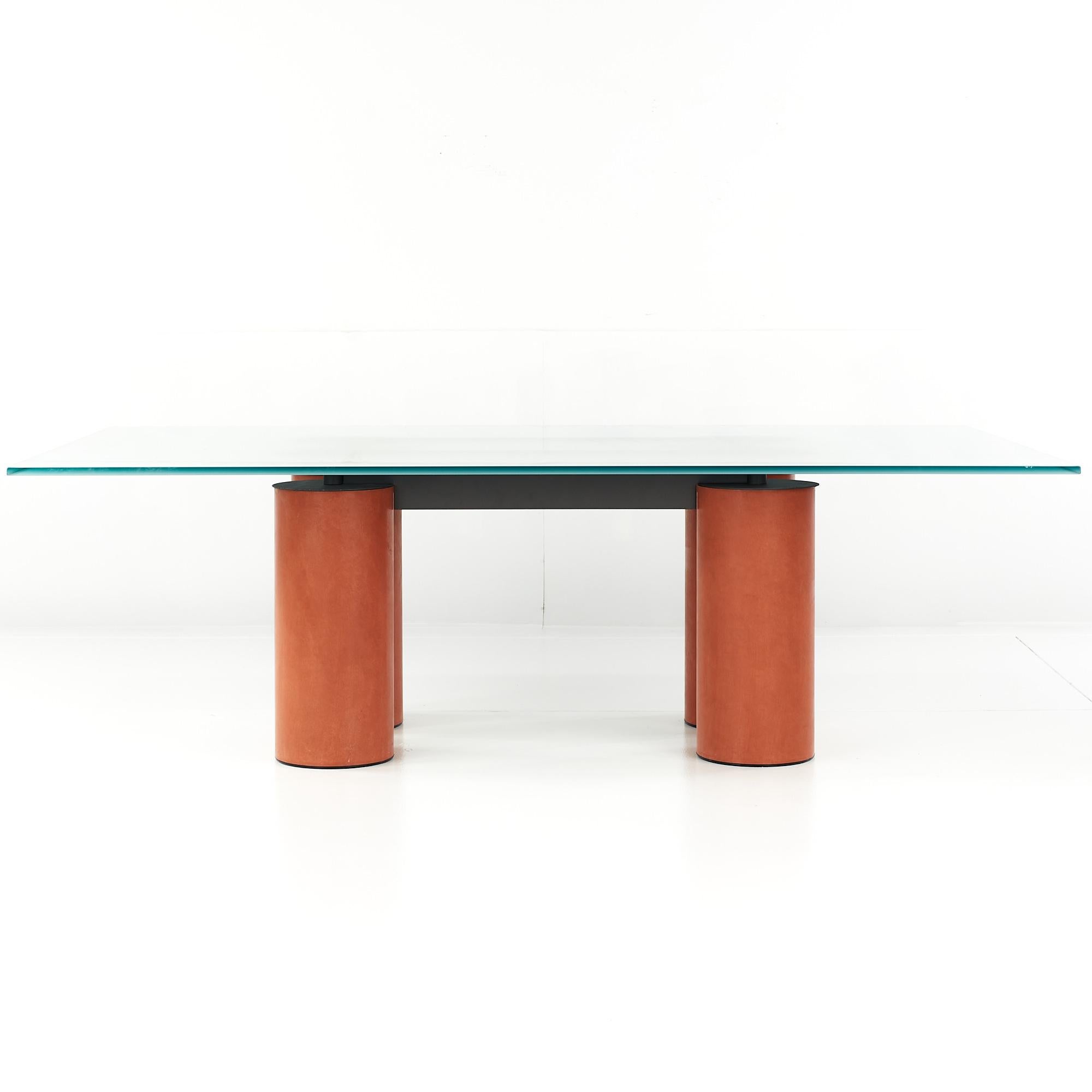 Massimo Vignelli Post Modern glass dining table.

This dining table measures: 90 wide x 53 deep x 28 high, with a chair clearance of 27.25 inches.

All pieces of furniture can be had in what we call restored vintage condition. That means the