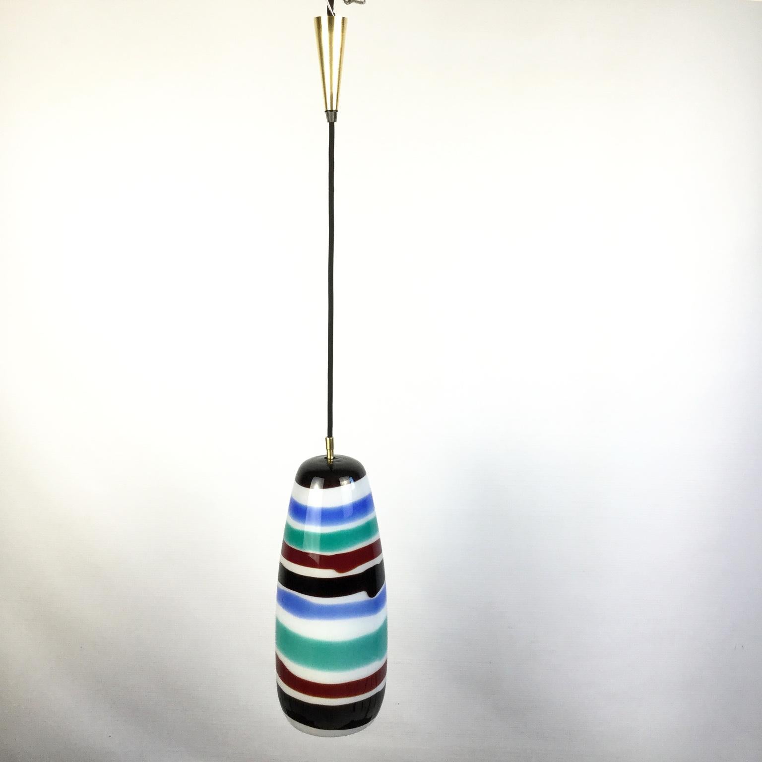 Opaline glass pendant lamp with colored bands also known as the 