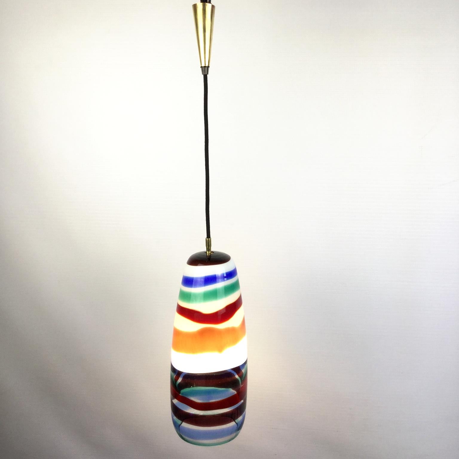 Opaline glass pendant lamp with colored bands also known as the 