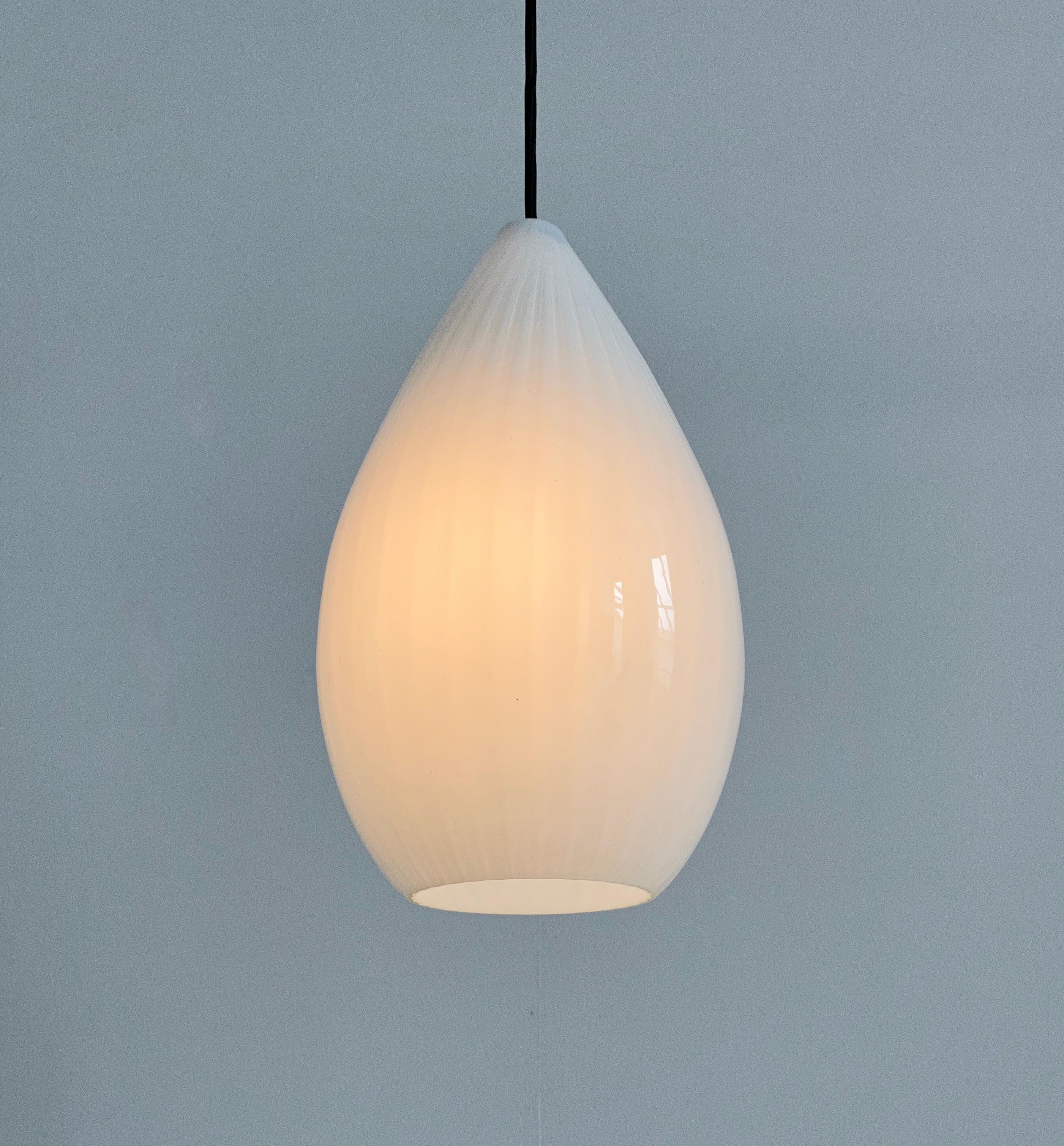 Italian Massimo Vignelli Style Striped Murano Glass Pendant Lamp, Midcentury, Italy For Sale