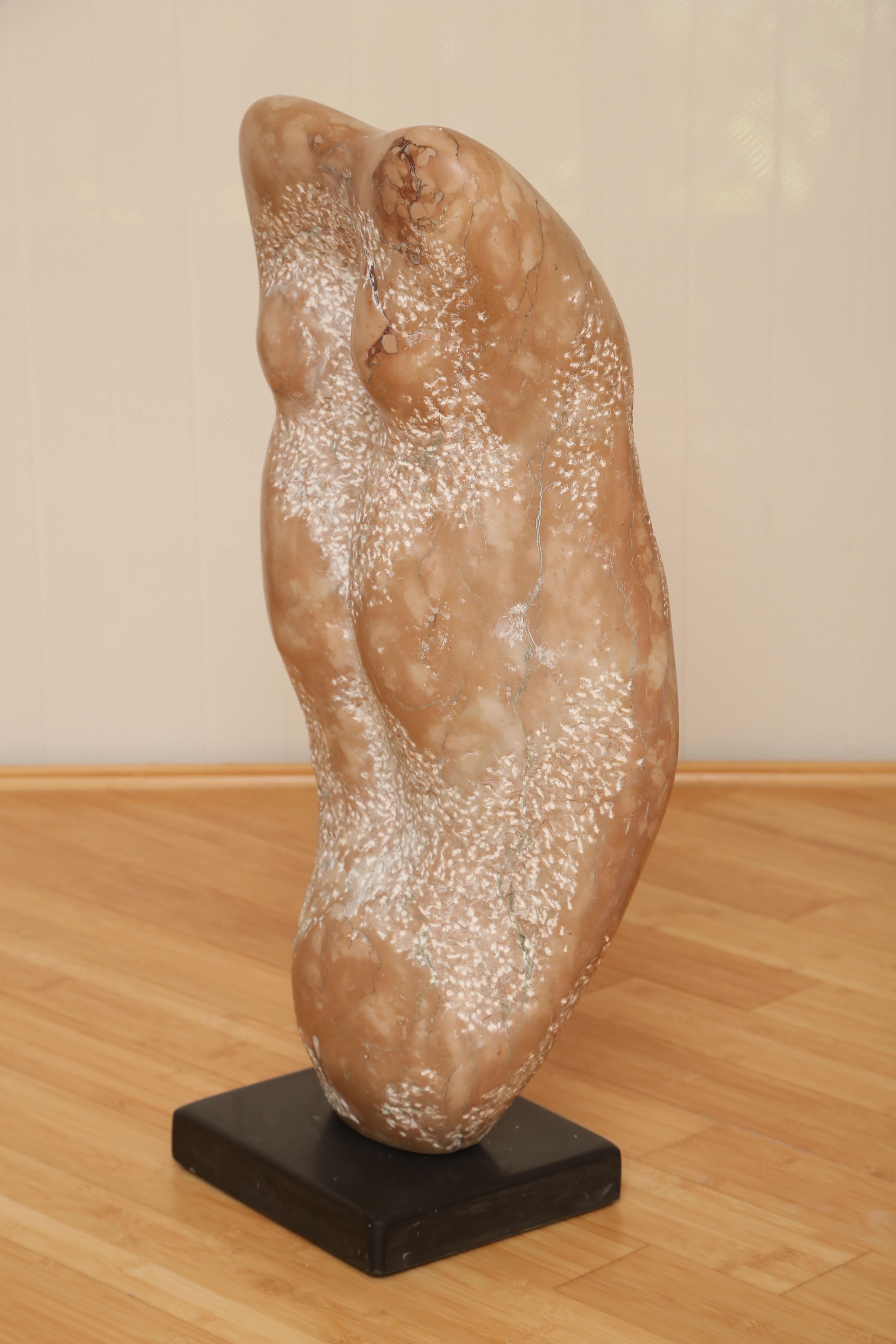 Pink travertine torso - Contemporary Sculpture by Massimo Villani