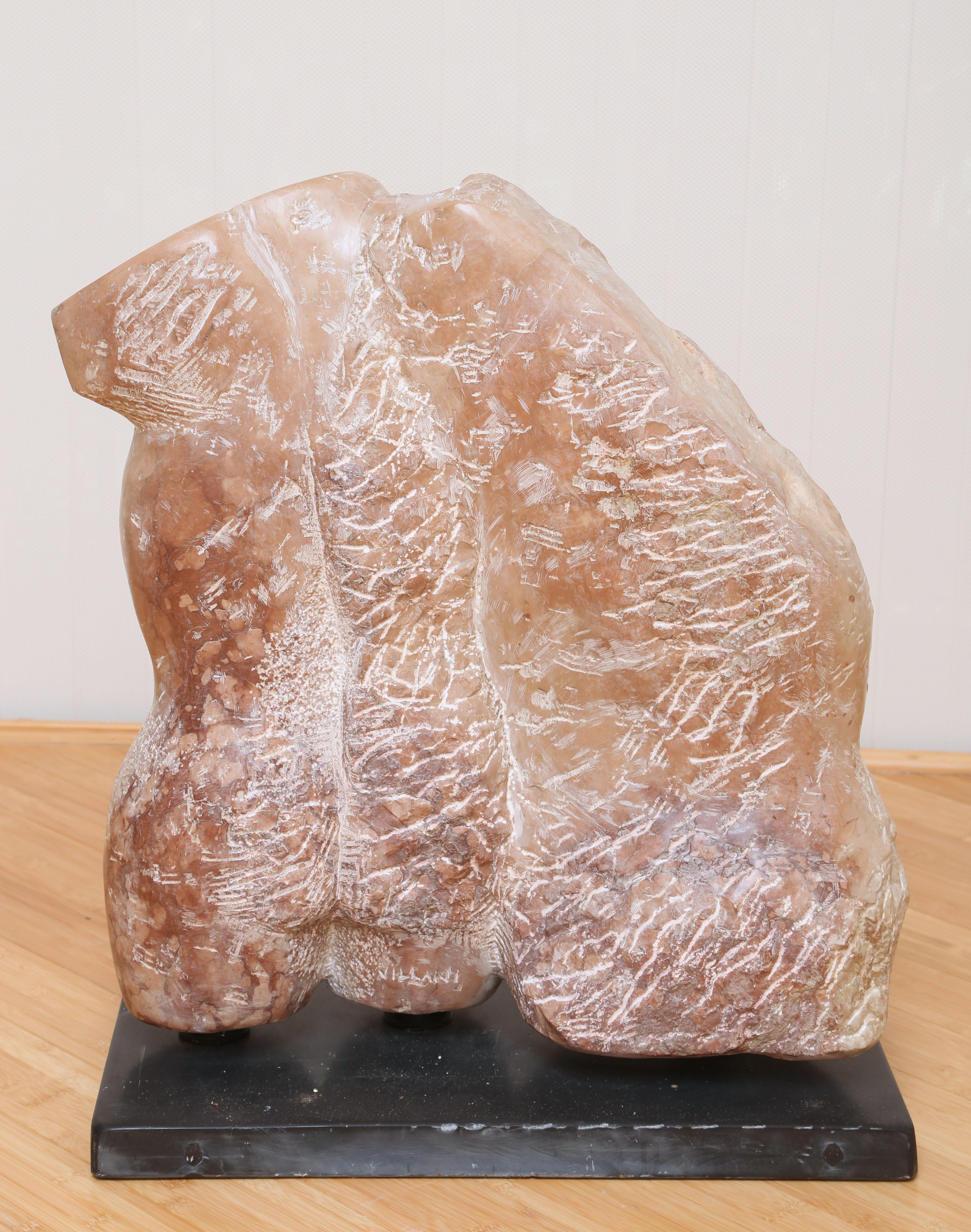 Beautiful hand-carved sculpture made of pink travertine with rough carving parts giving an impression of flesh.
Massimo Villani was born in Cecina (Li) in 1959. He studied at the Instituto d'arte in Voletrra and at the Accademia di Belle Arti in