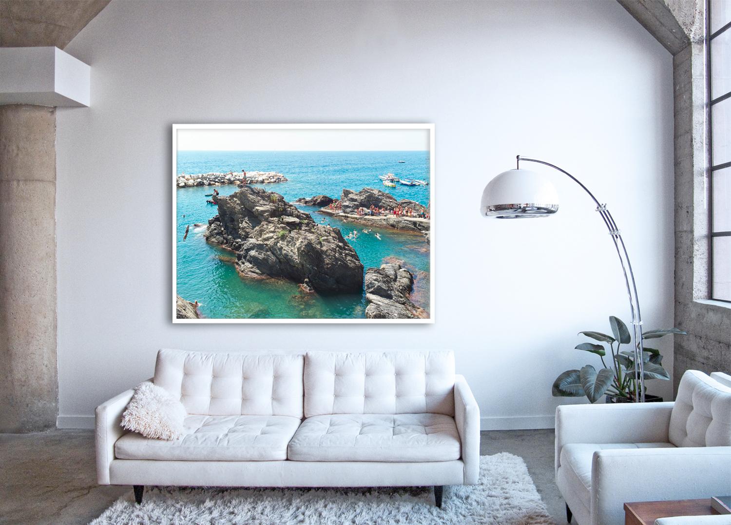 Manarola Multi Jump (framed) large scale photograph of Mediterranean beach scene - Photograph by Massimo Vitali