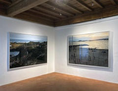 Amanecer en Monopoli (enmarcada) - foto a gran escala del ritual de la playa mediterránea