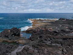 Ponta dos Mosteiros Tuffo (framed) - large scale photo of black Azores beach 
