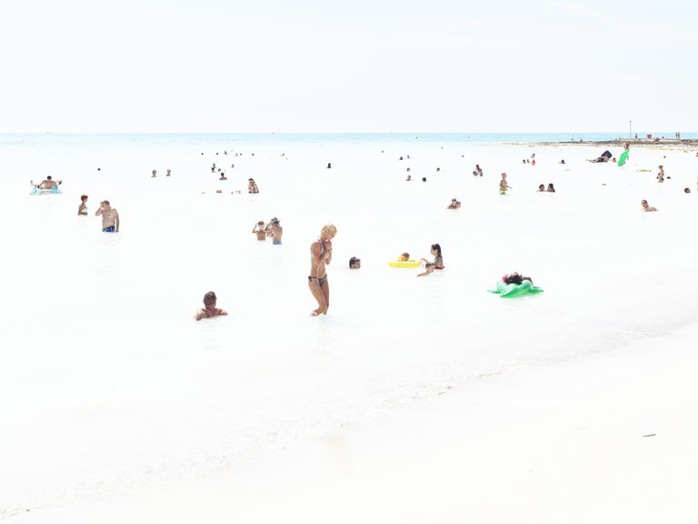 Massimo Vitali Landscape Photograph -  Rosignano Milk - large scale Mediterranean beach scene in Italy (artist framed)