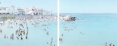 Santa Maria al Bagno diptych - large scale Mediterranean beach scene (framed)