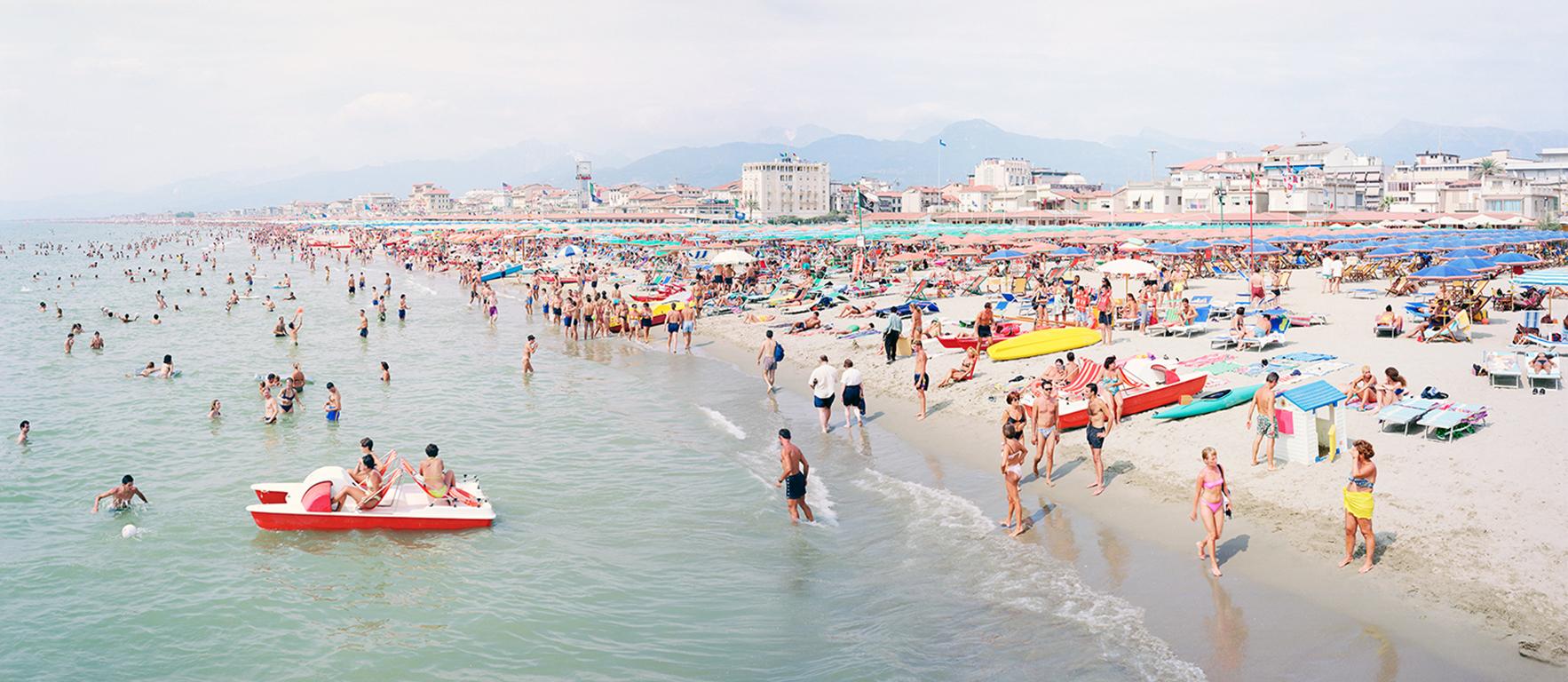 Massimo Vitali Landscape Photograph - Viareggio Pano (framed) - unique panoramic photograph of Mediterranean beach 