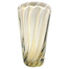 MASSIVE 10+ lbs MCM Murano Cased Lattimo & Gold Incamaciato Ribbed Glass Vase