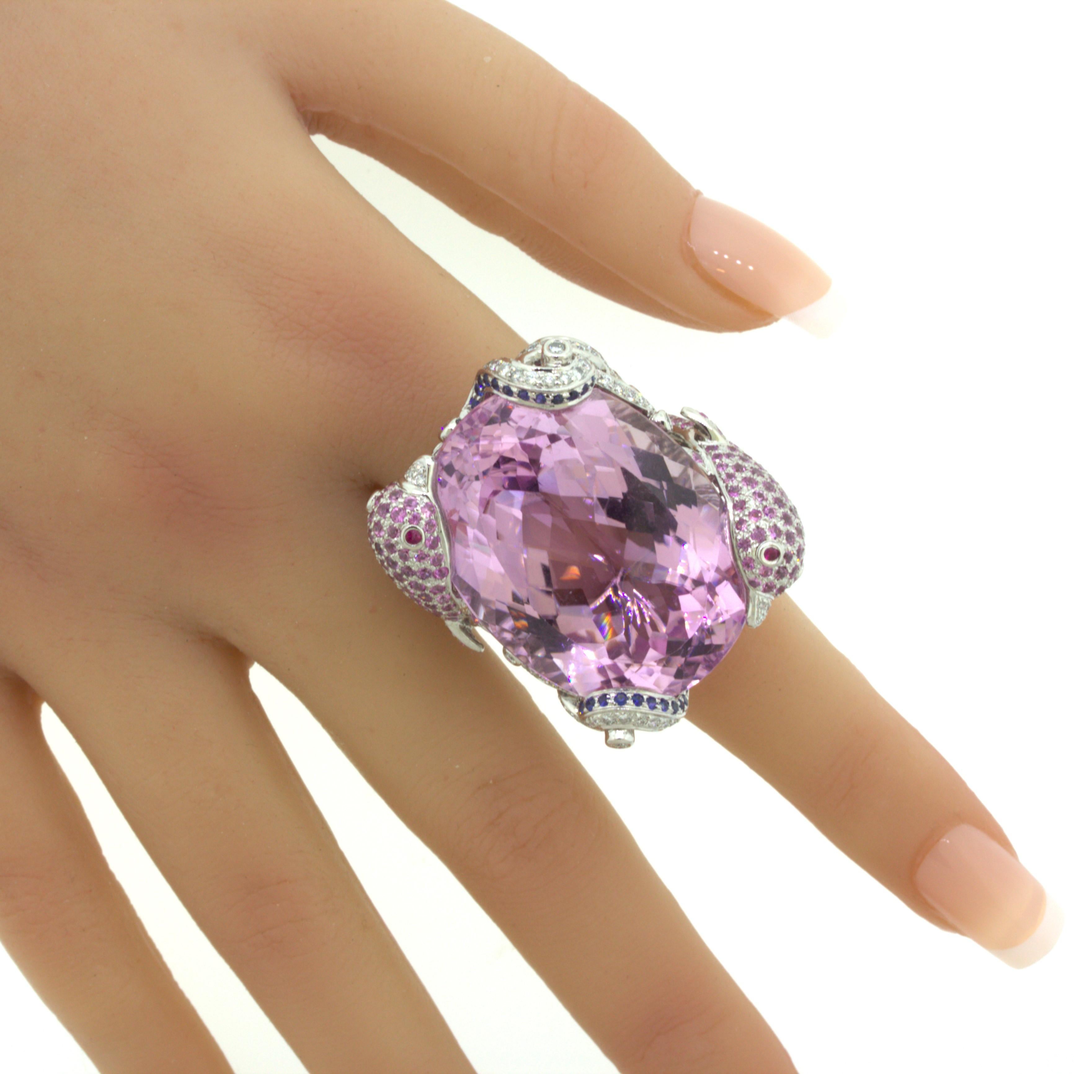 Massive 107.08 Carat Kunzite Diamond Sapphire 18K White Gold Ocean-Dolphin 12