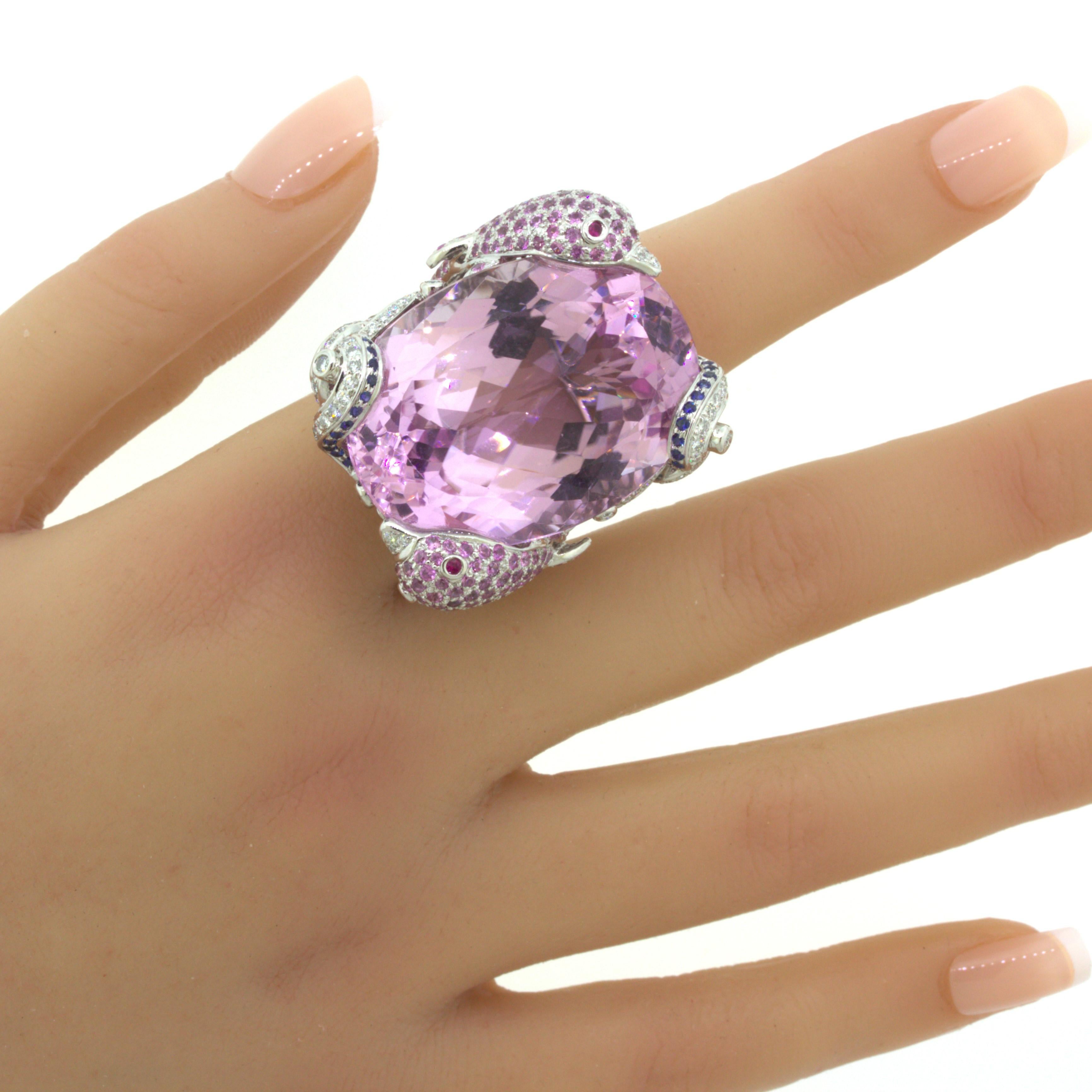 Massive 107.08 Carat Kunzite Diamond Sapphire 18K White Gold Ocean-Dolphin 13