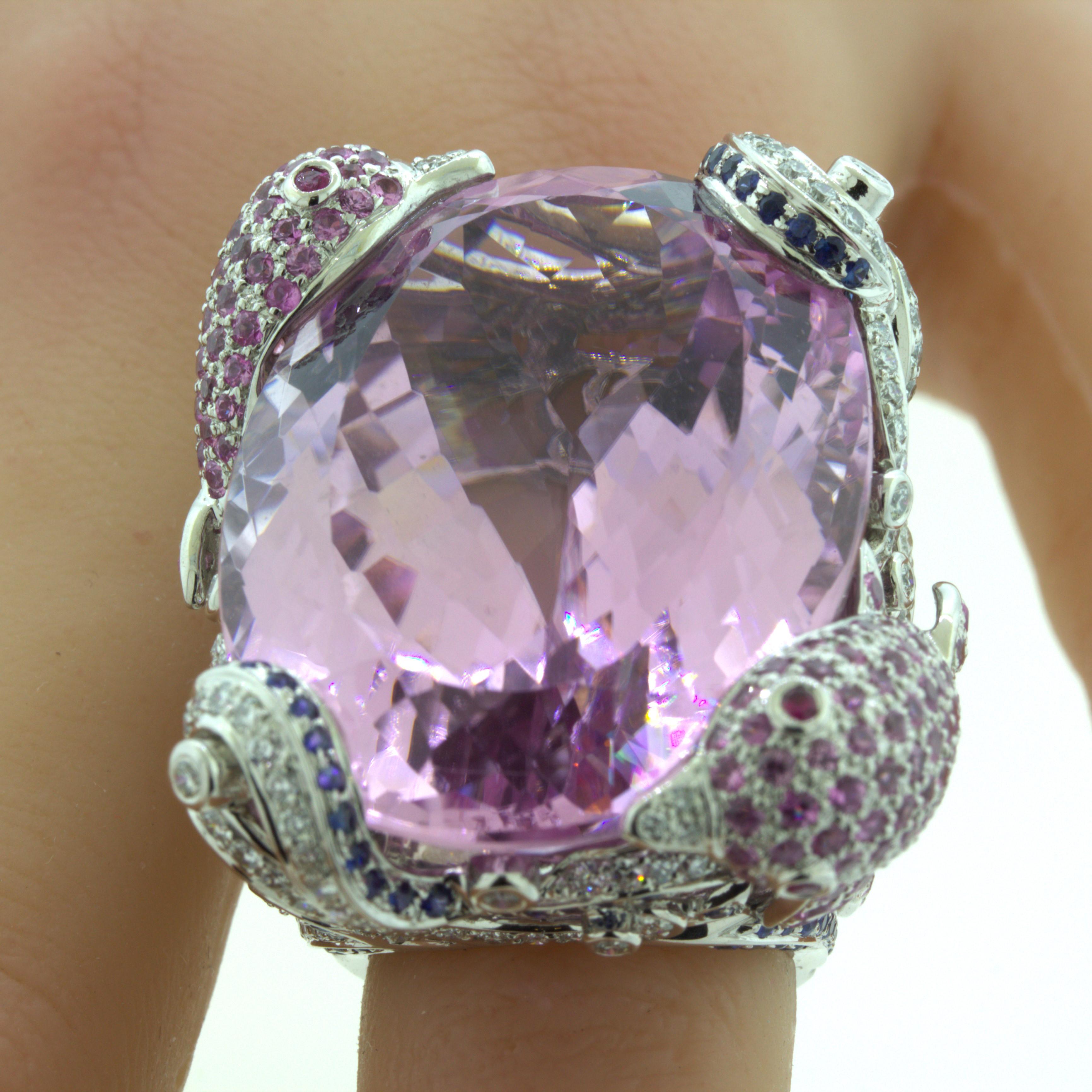 Massive 107.08 Carat Kunzite Diamond Sapphire 18K White Gold Ocean-Dolphin 4