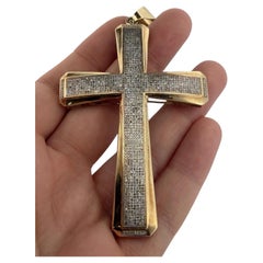 Massive 14K/10K Gold & Diamond Cross Pendant 17.7 Grams 3.5" Large Cross
