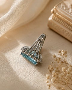 Massive 17-Carat Octagonal Step-Cut Aquamarine Statement Ring with Diamond Halo