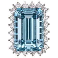 Massive 17-Carat Octagonal Step-Cut Aquamarine Statement Ring with Diamond Halo
