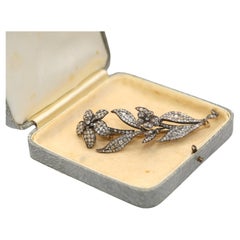 Massive 17 Ct Old-Cut Diamond Flower Brooch Headpiece Gold, 1890