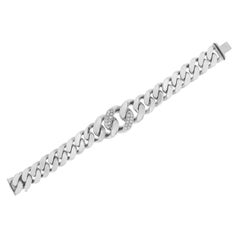 Chunky 18 Karat White Gold Chain Bracelet with White Diamonds - Micheletto