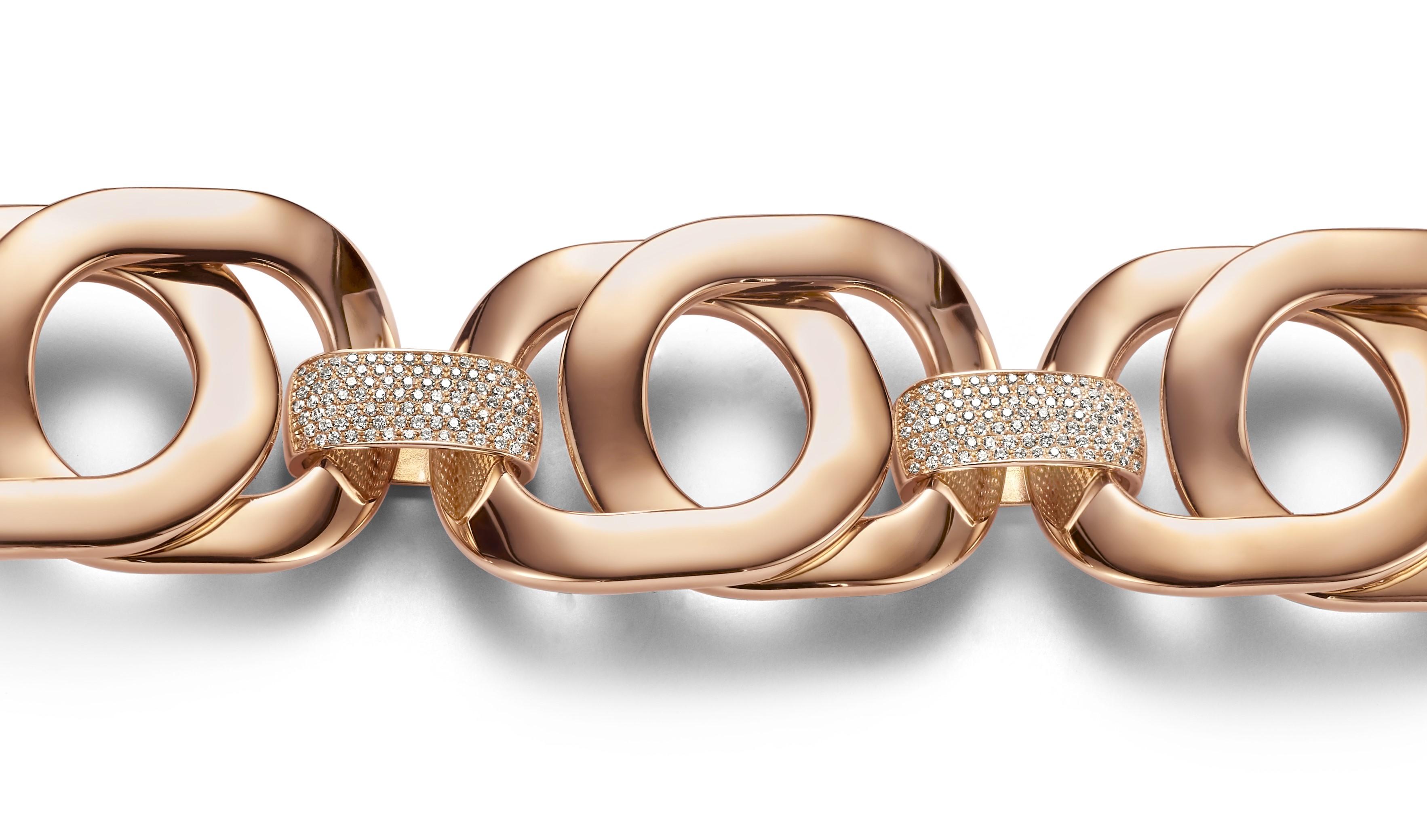 Artisan Massive 18 kt. rose gold Link / Chain Bracelet With 3.99 ct. Diamonds For Sale